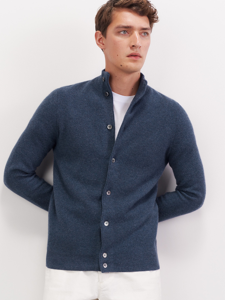 Men's Waffle Knit Cardigan - Soft Goat 