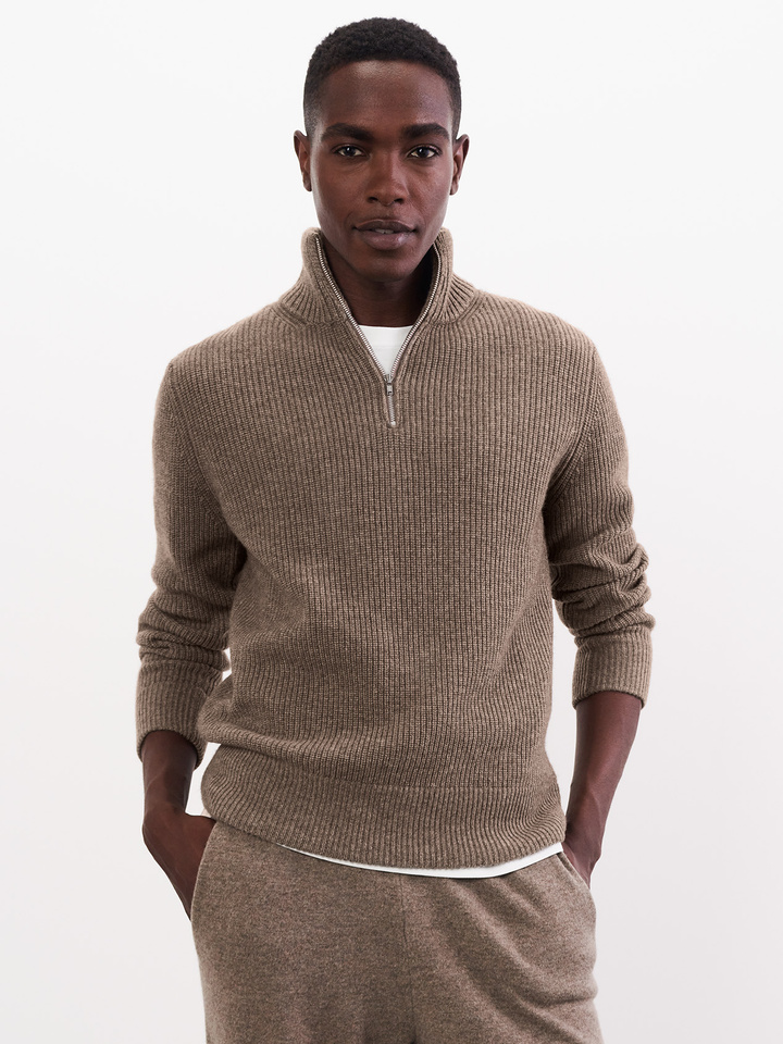 Men's Chunky Half Zip - Soft Goat 