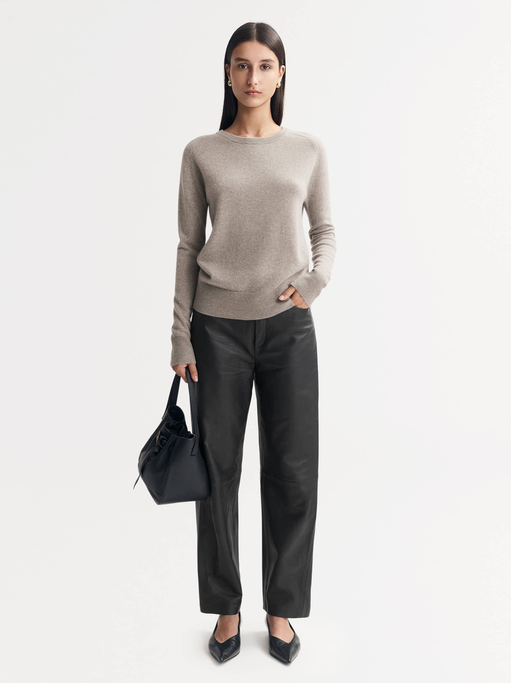 Slim-Fit Crewneck - Tops - Greige | Soft Goat