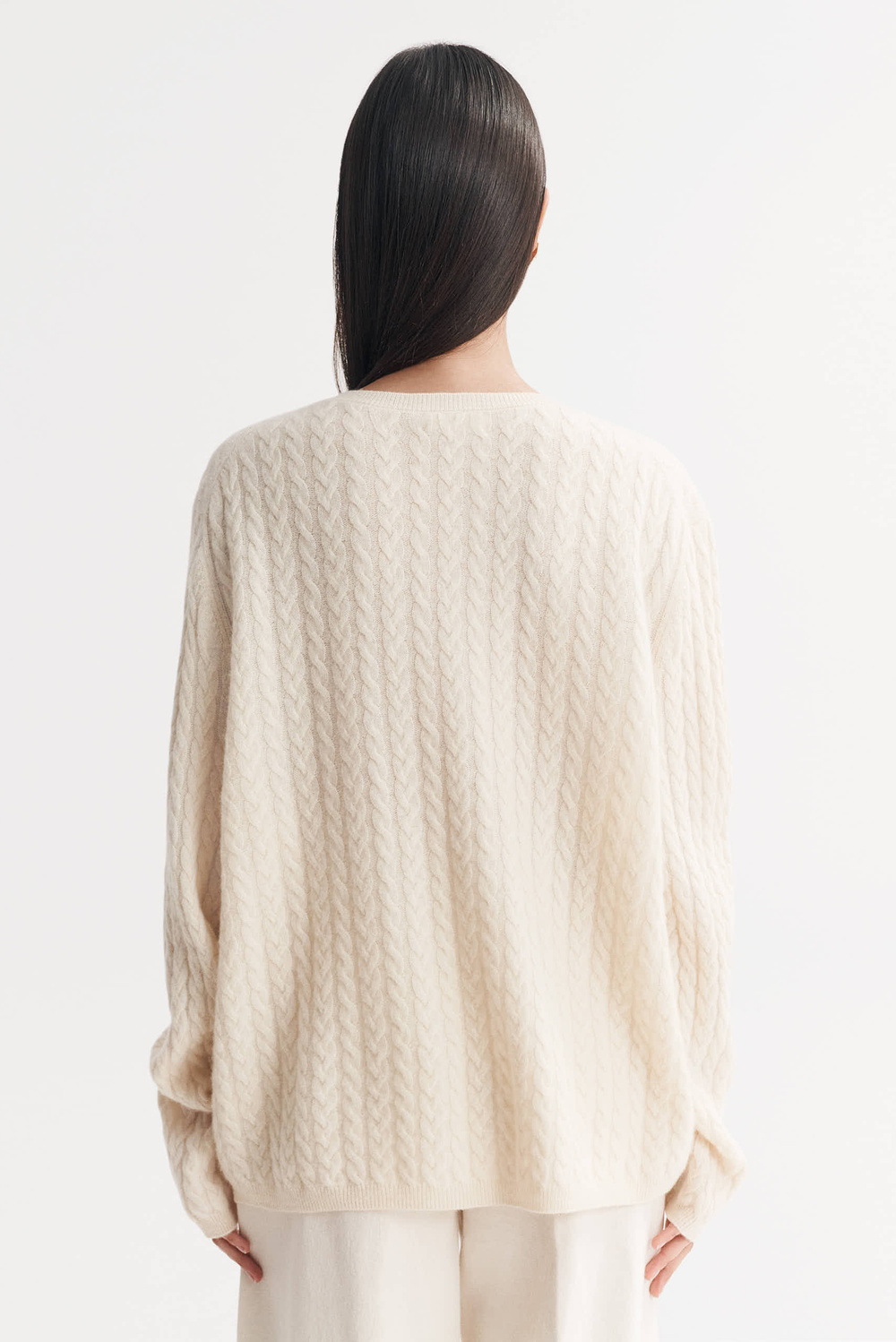 Oversize Cable Knit - Tops - Greige | Soft Goat