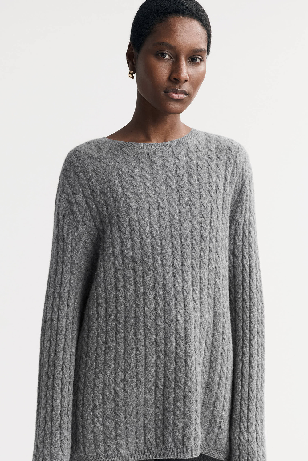 Oversize Cable Knit - Tops - Greige | Soft Goat
