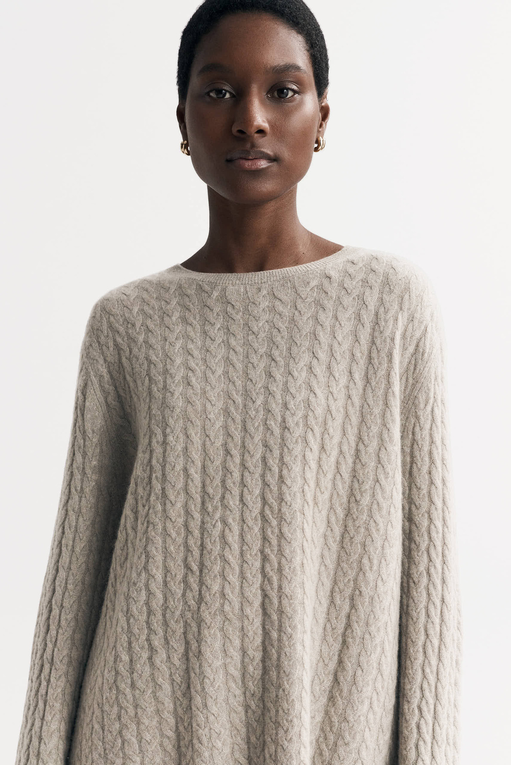 Oversize Cable Knit - Tops - Greige | Soft Goat