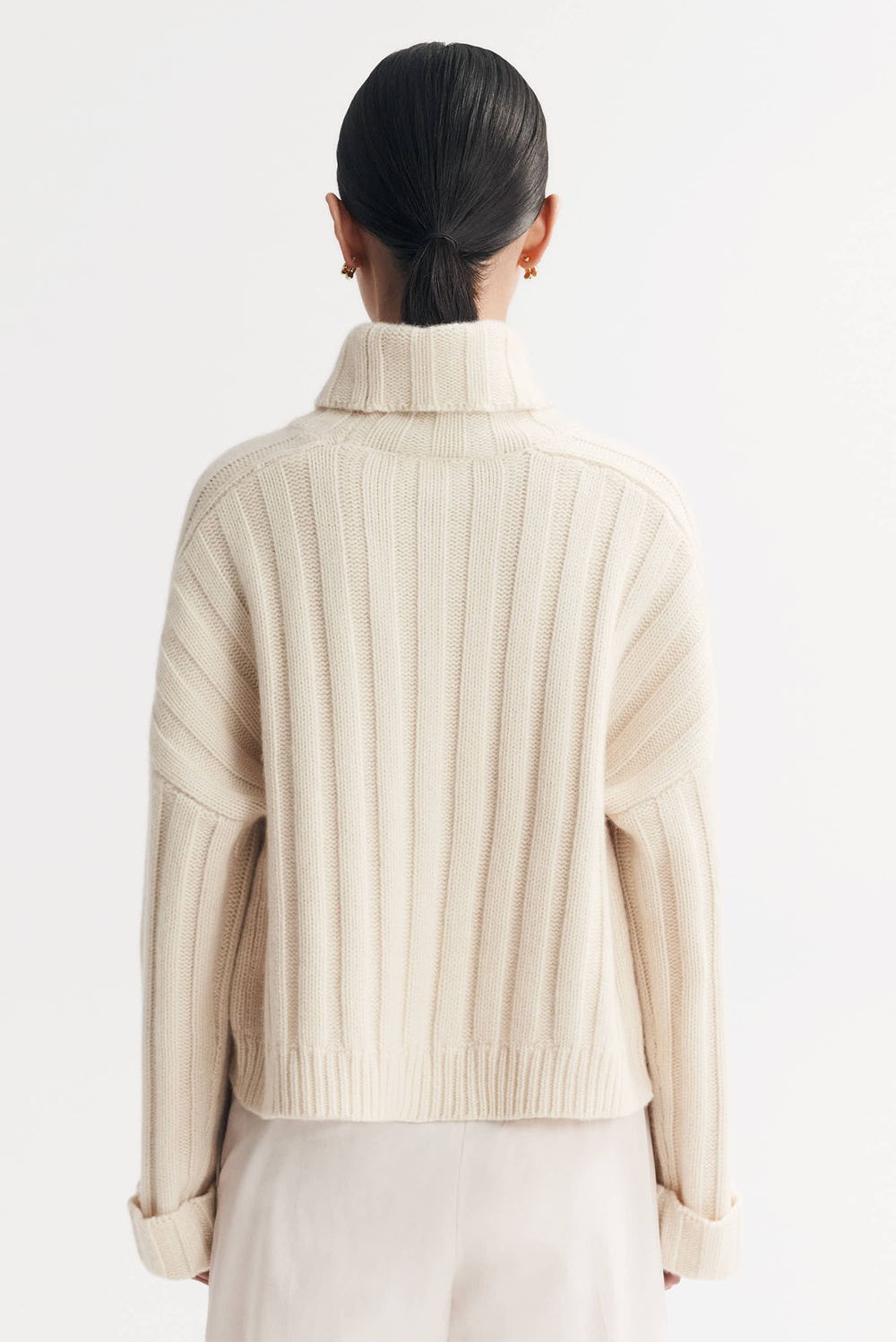 Ribbed Turtleneck - Tops - Greige | Soft Goat