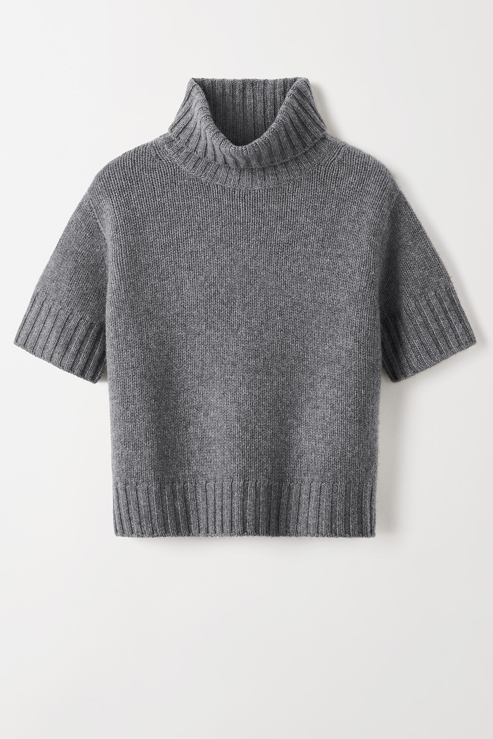 Short Sleeve Gray Turtleneck Women Short Sleeve Turtleneck Tops - Main Image