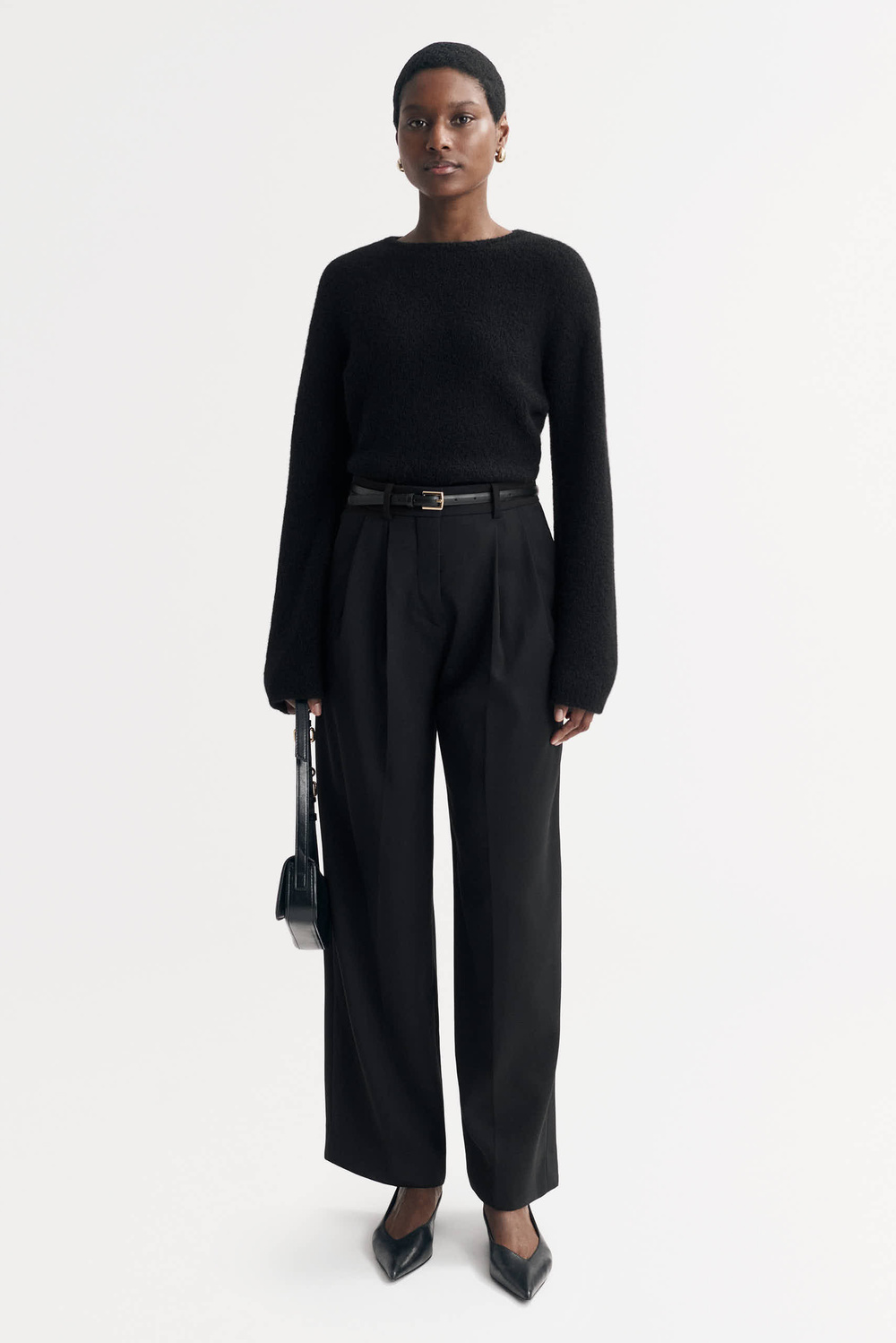 Boucle V-neck - Products - Black | Soft Goat