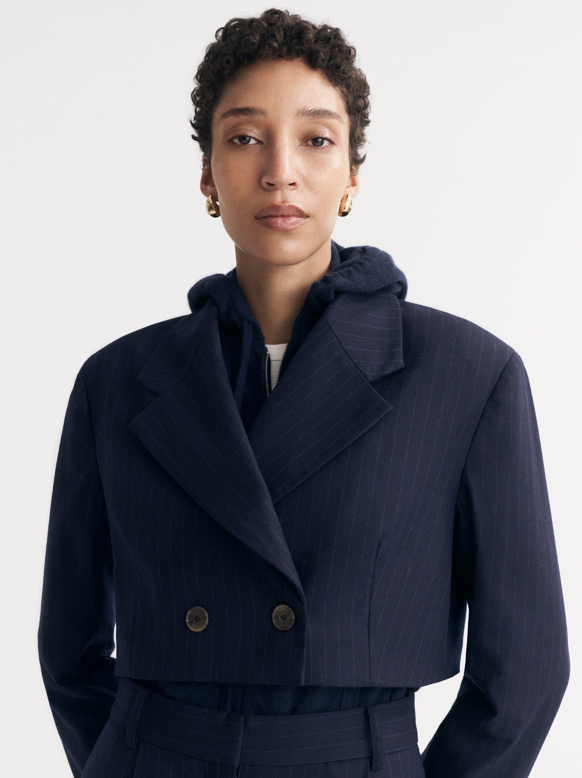 Pinstripe Blazer Navy 2