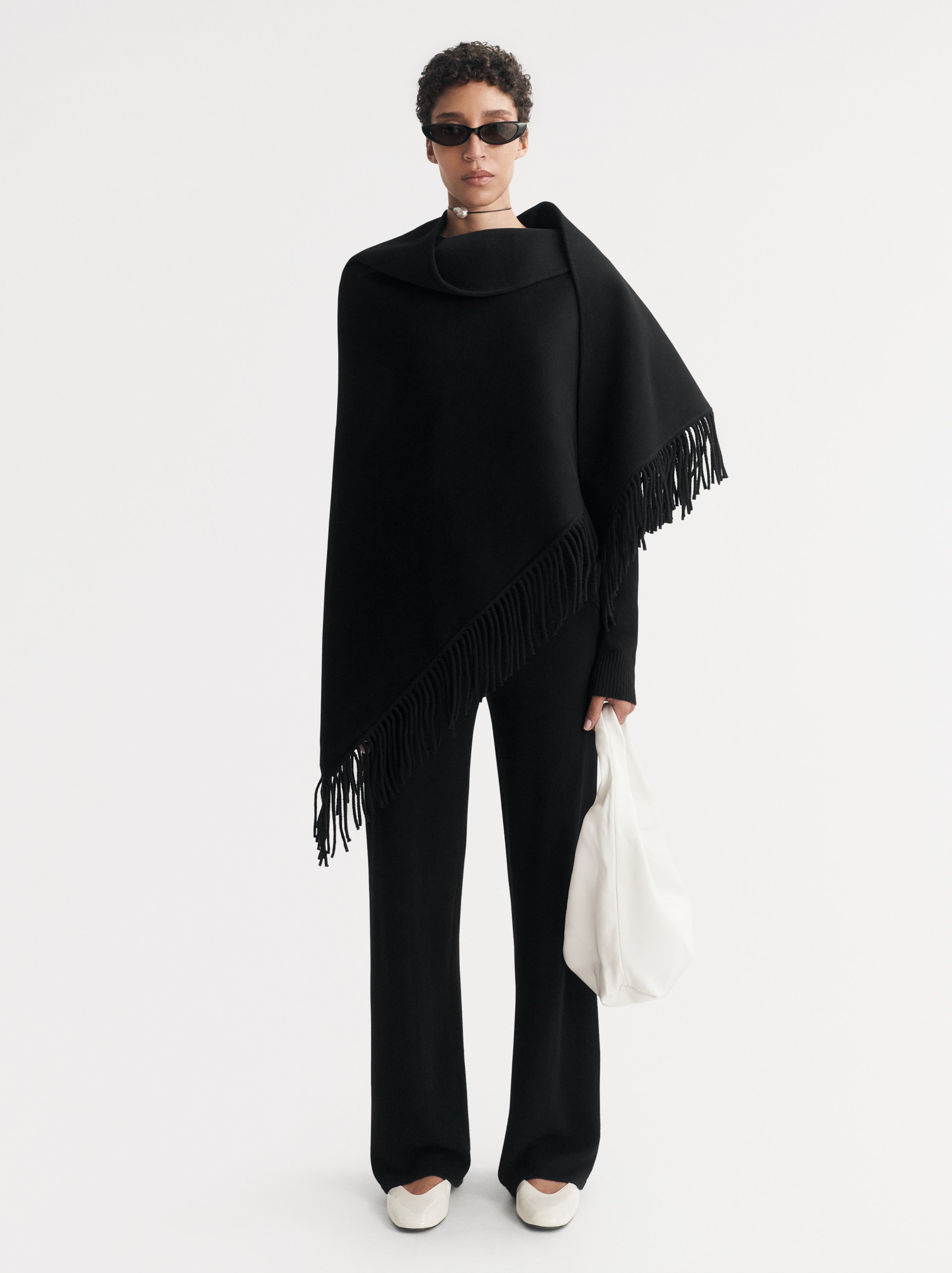 Fringe Wrap Scarf - Scarves - Black | Soft Goat