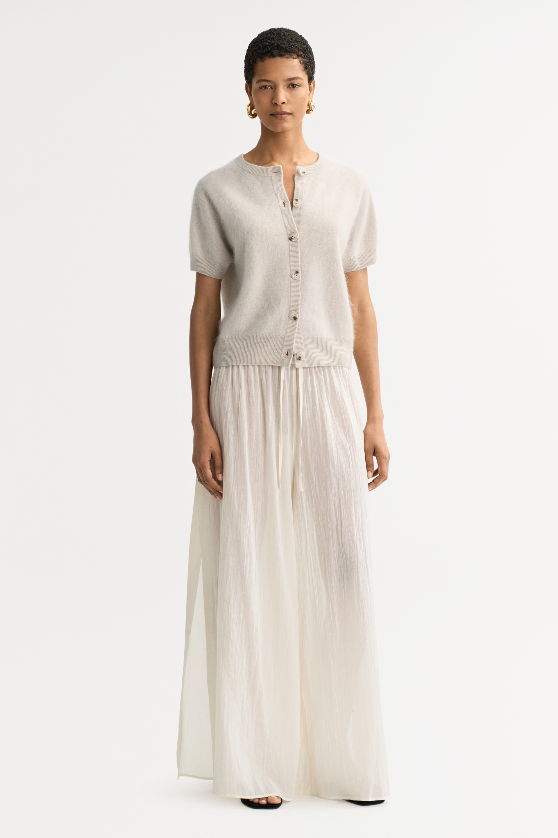 Brushed short sleeve cardigan Chalk 2