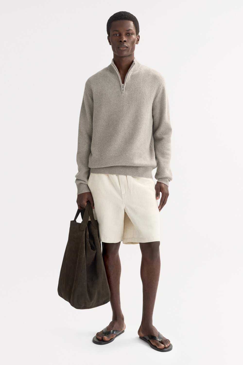 Men's Half Zip - Zipper - Greige | Soft Goat