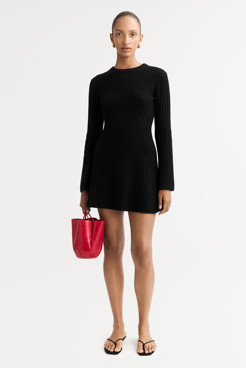 knee length dresses for ladies CODO Cashmere Knit Love Mini Dress Black