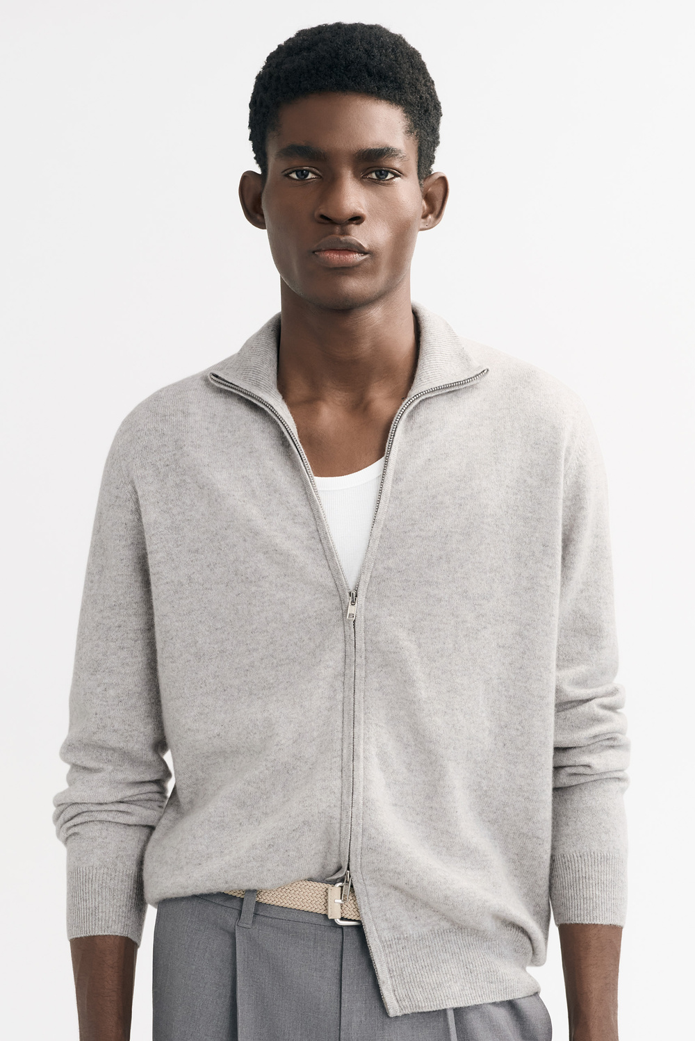 Men's Full Zip - Zipper - Light Grey | Soft Goat