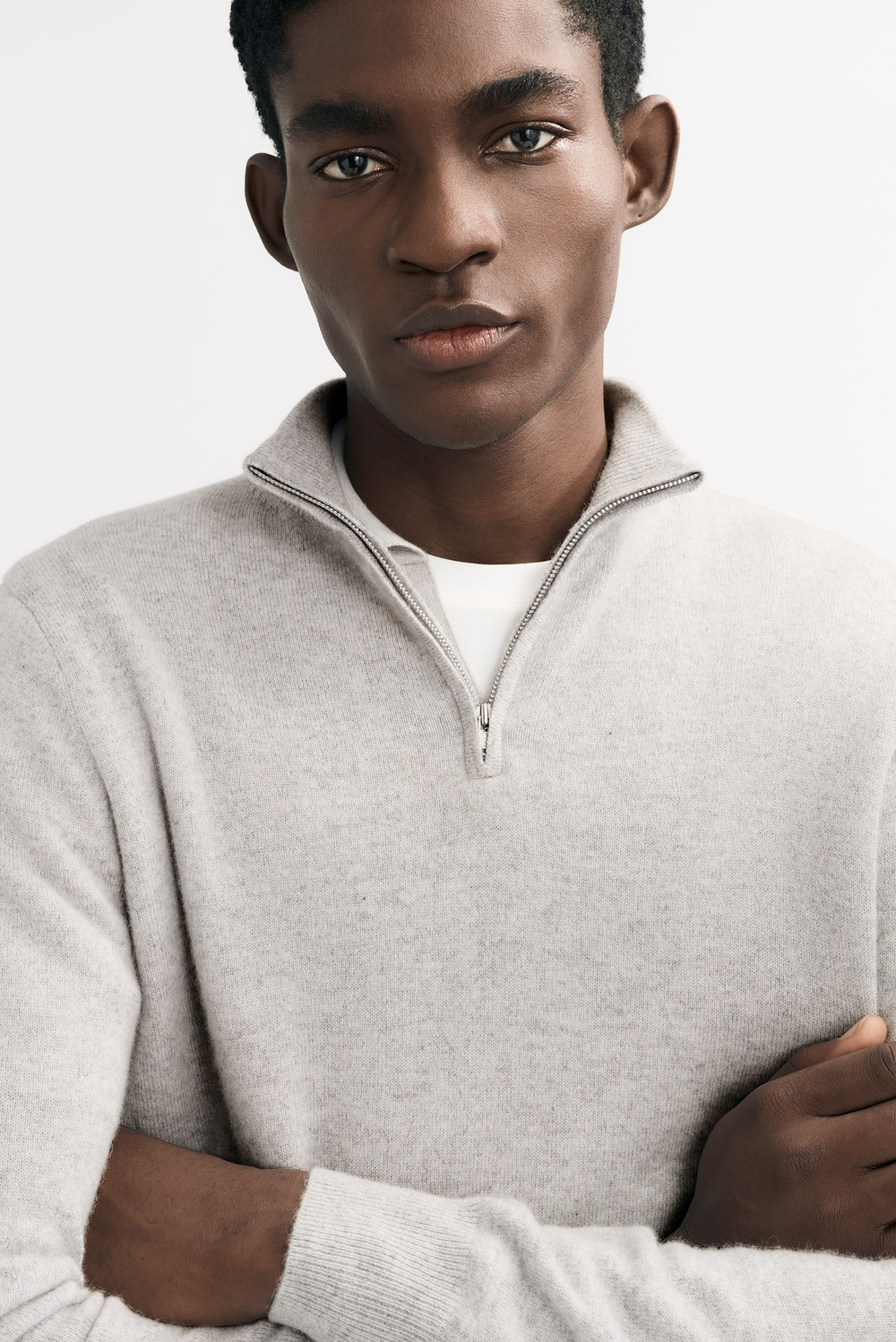 Men's Half Zip - Zipper - Greige | Soft Goat