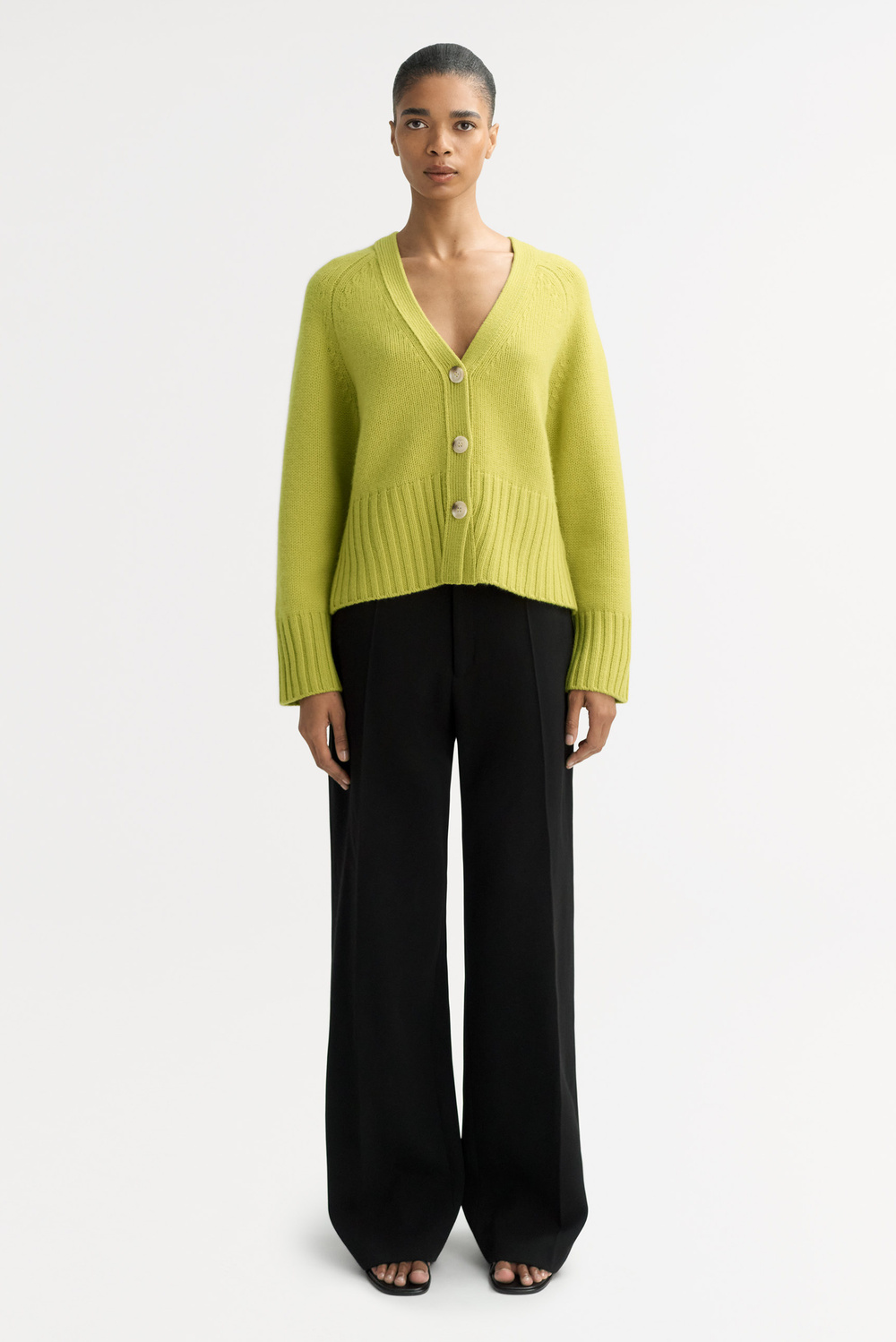 V-neck Cardigan - Cardigans - Lime | Soft Goat