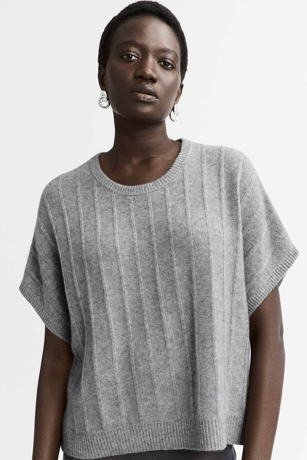 トップス WIDE RIBBED SHORT-SLV SWEATE size1 NAVI Ribbed Top - Shortsleeves - Navy | Soft Goat
