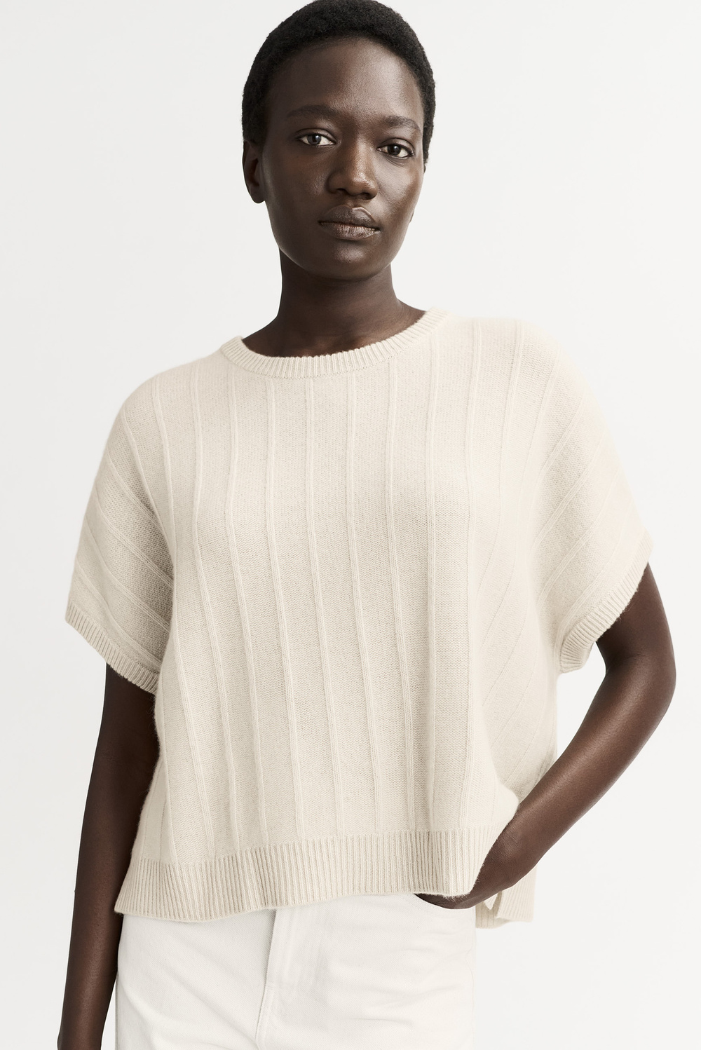 Ribbed Top - Shortsleeves - Grey | Soft Goat