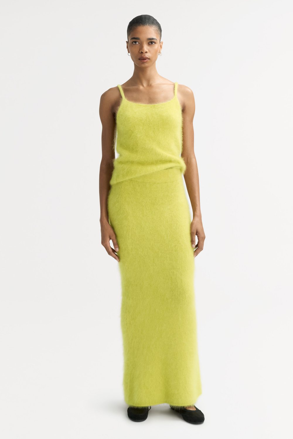 スカート Soft Goat Long Lime-coloured brushed cashmere skirt Brushed Skirt - Skirts - Lime | Soft Goat