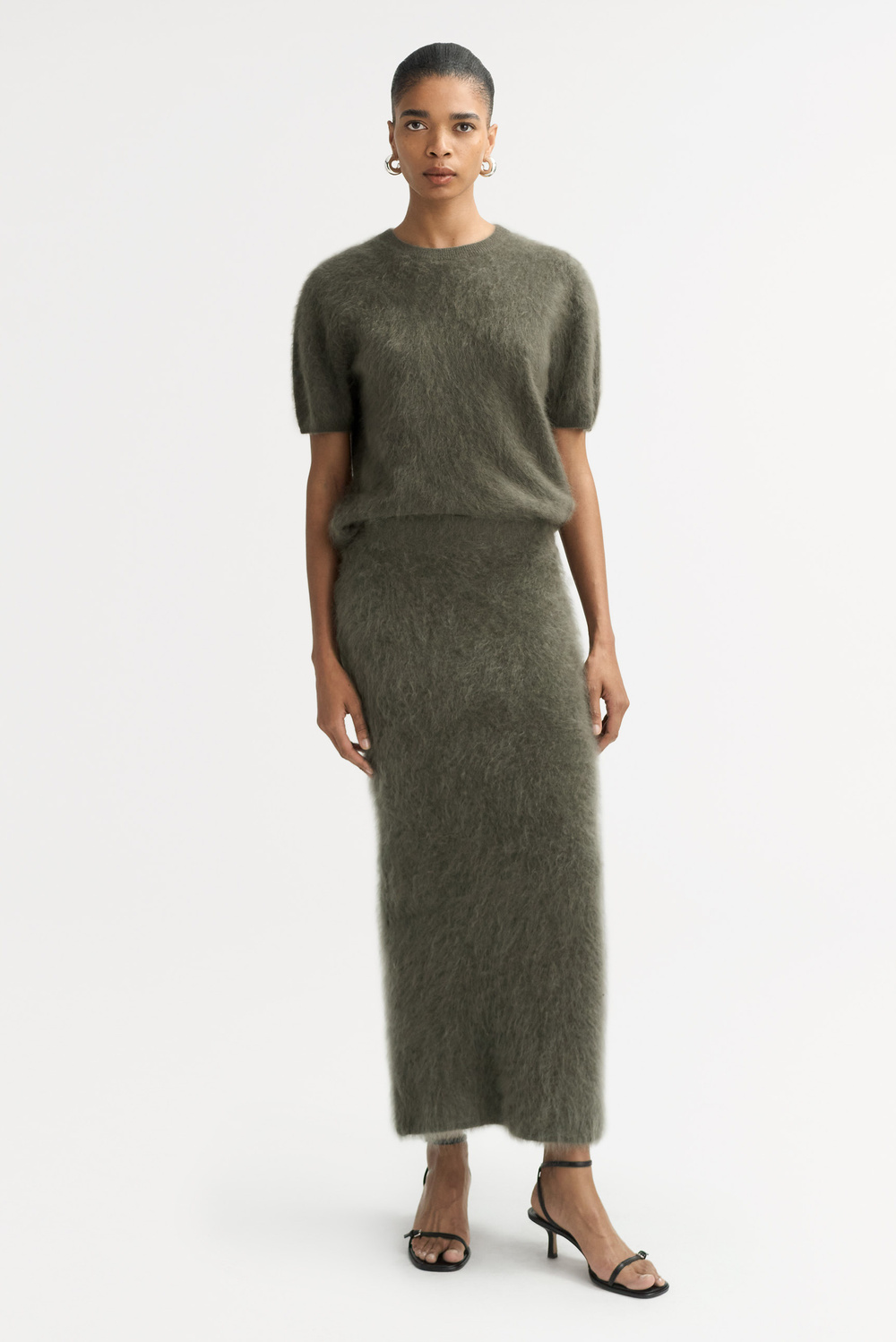 スカート Soft Goat Long Mocha-coloured brushed cashmere skirt SOFT GOAT Long Brushed Cashmere Skirt