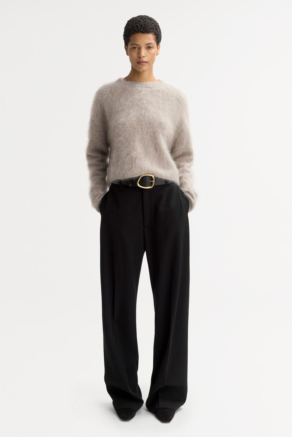 boohoo レギュラーフィット 刺繍入り クロシェ風 ニット brown MIXヤーンニット