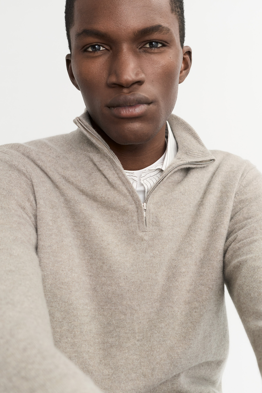 Men's Half Zip - Zipper - Greige | Soft Goat
