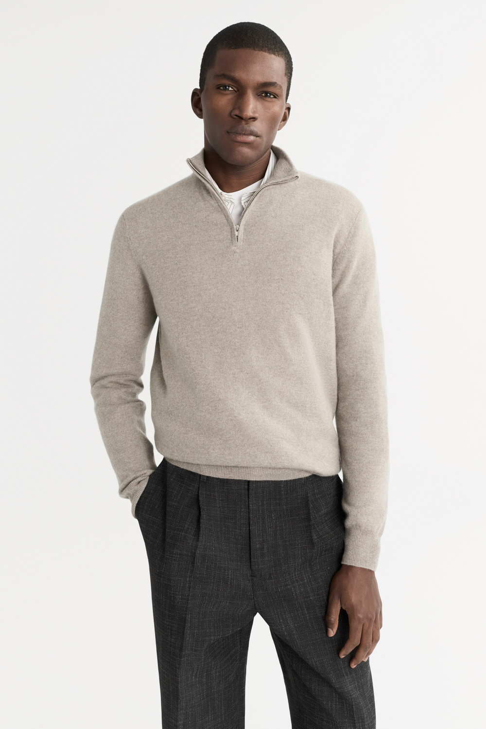 Men's Half Zip - Zipper - Greige | Soft Goat