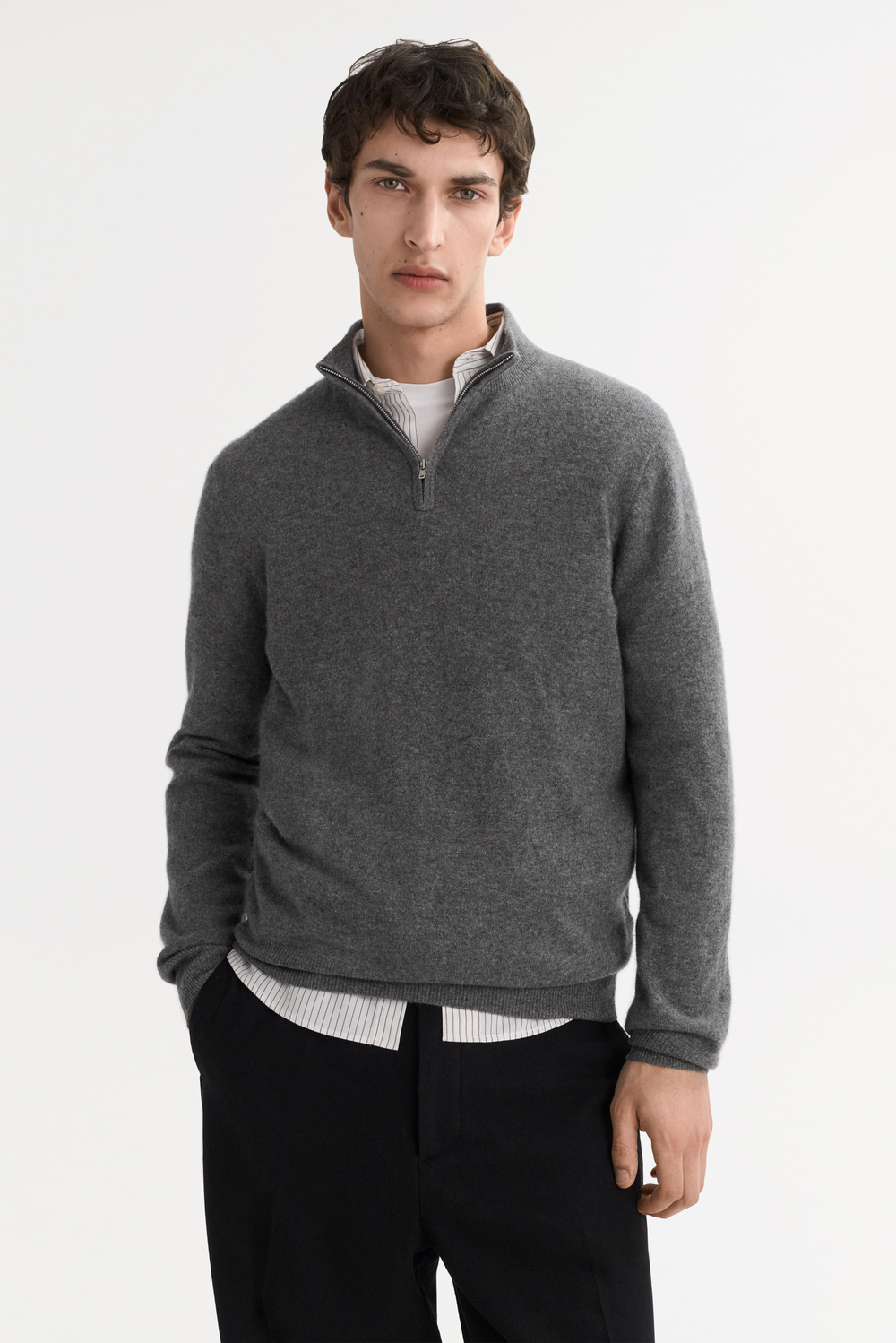 Men's Half Zip - Zipper - Greige | Soft Goat