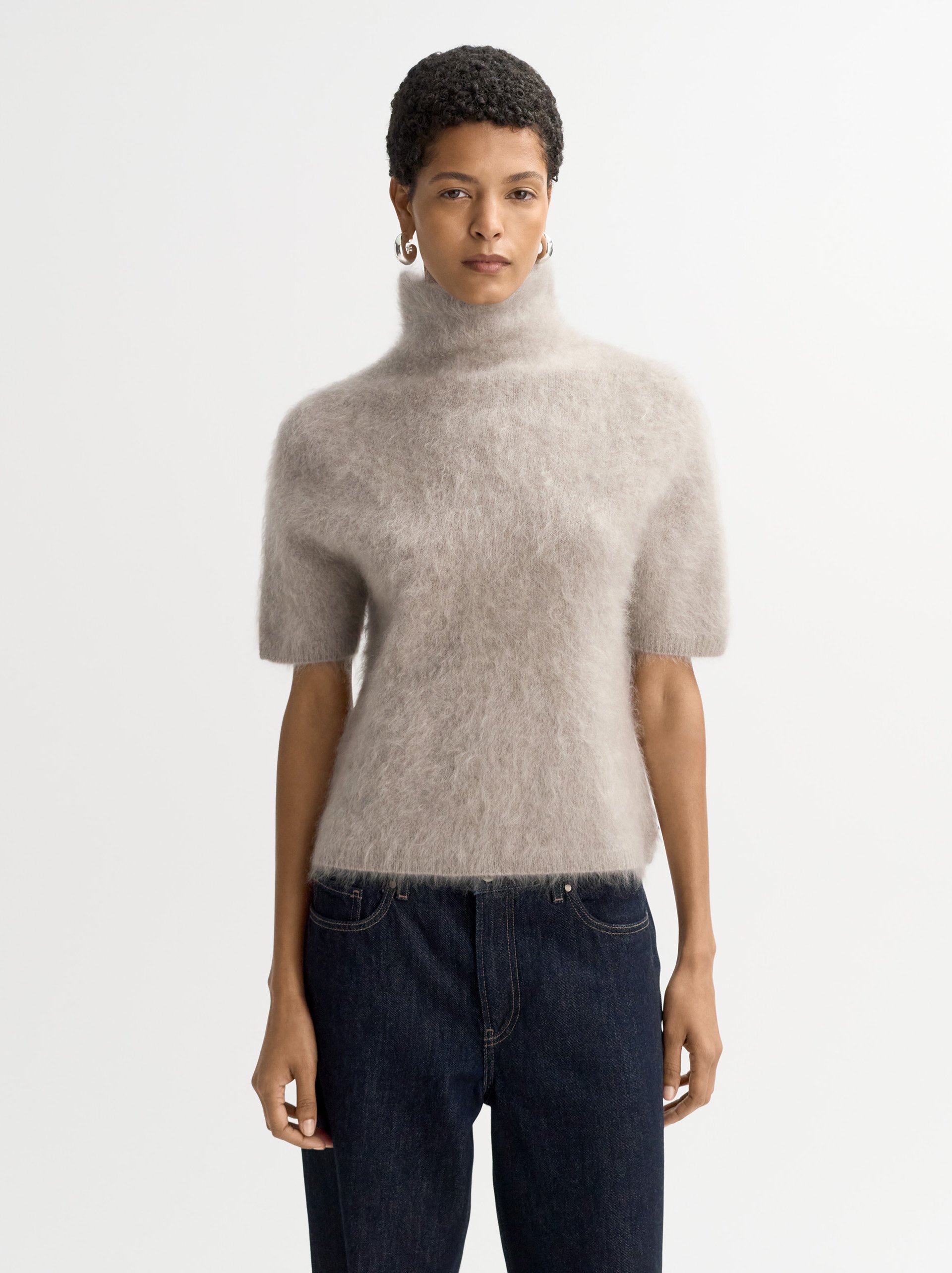 Brushed short sleeve turtleneck Greige 2