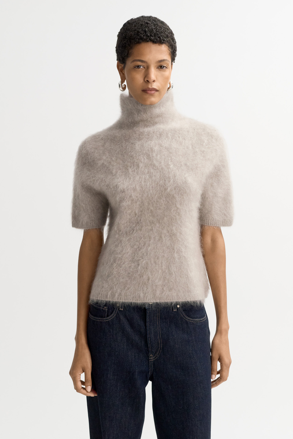 Brushed short sleeve turtleneck Shortsleeves Greige Soft Goat