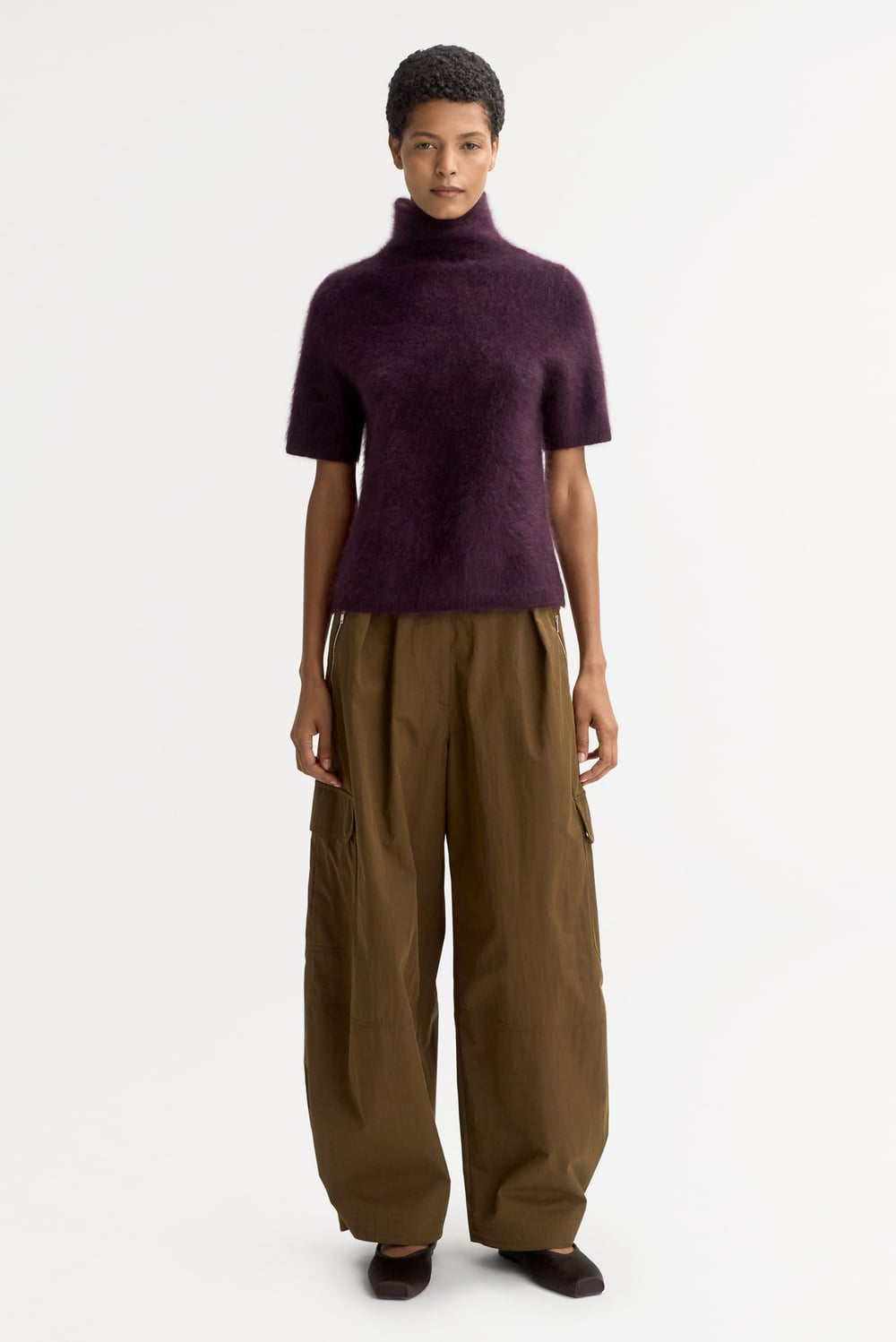 Brushed short sleeve turtleneck - Tops - Midnight Plum | Soft Goat