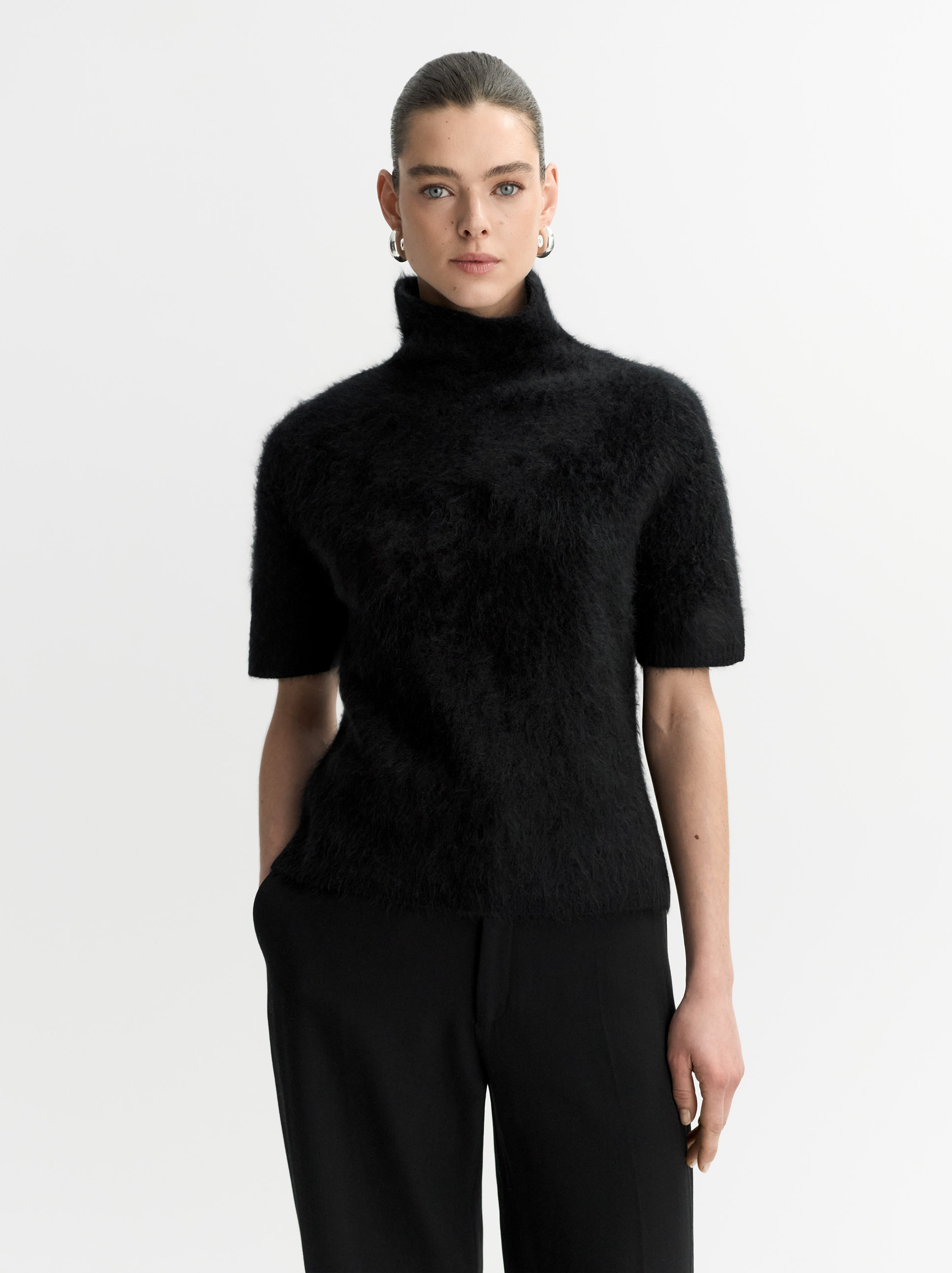 Brushed short sleeve turtleneck Black 2