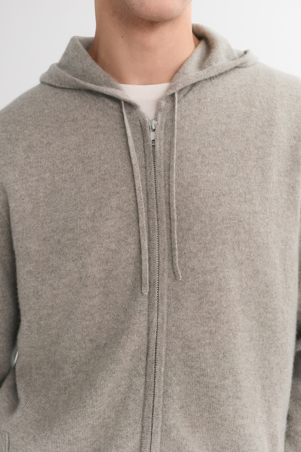 Men's Zip Hoodie - Zipper - Greige | Soft Goat