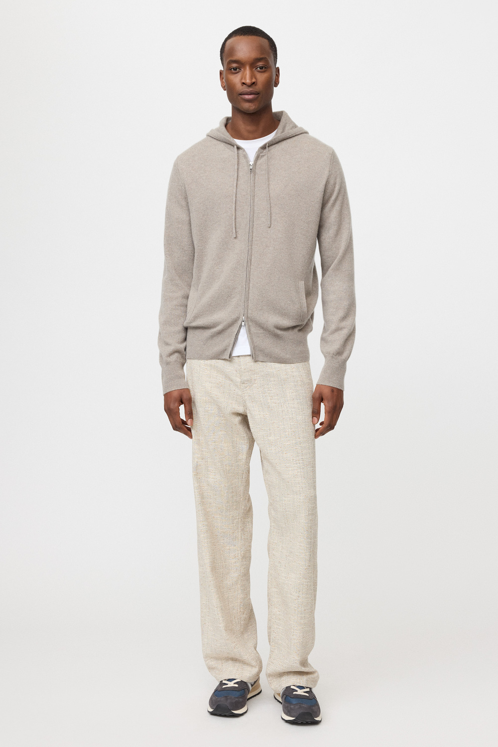 Men's Zip Hoodie - Zipper - Greige | Soft Goat