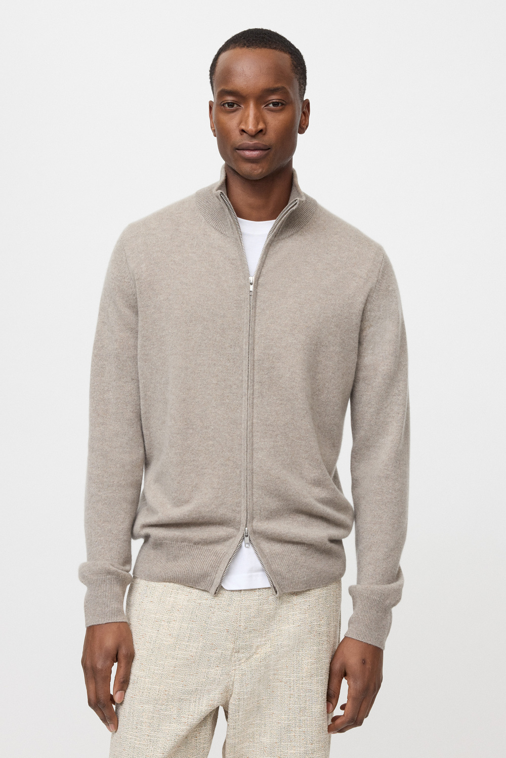 Men's Full Zip - Cardigans - Greige | Soft Goat