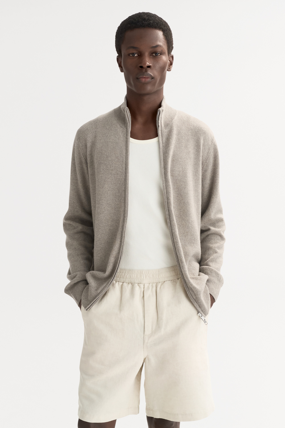 Men's Full Zip - Cardigans - Greige | Soft Goat