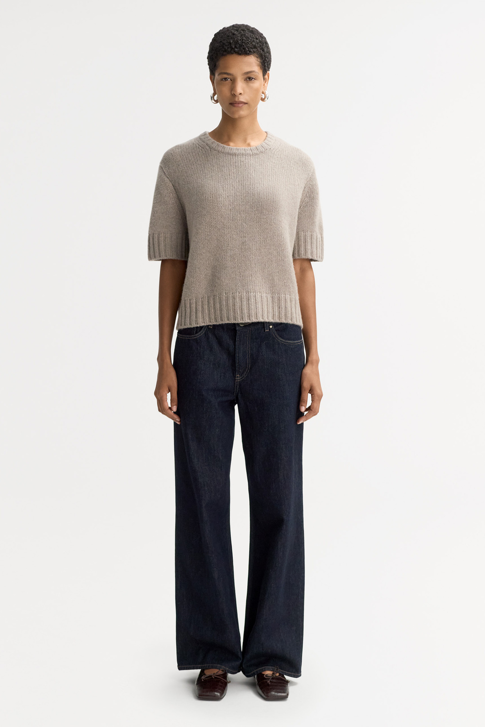 タグ付き未使用　Short Sleeve Knit Pullover MIOKUKO 2024 Oversized Casual Half Zip Short Sleeve Pullover