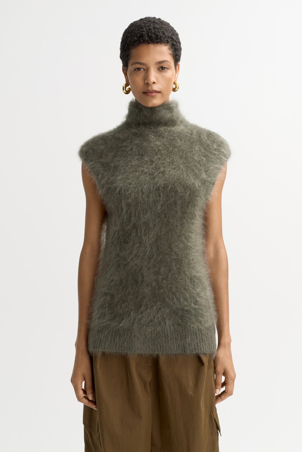 トップス Fur Knitted High Neck Top - grey mame $_57.JPG?set_id=880000500F