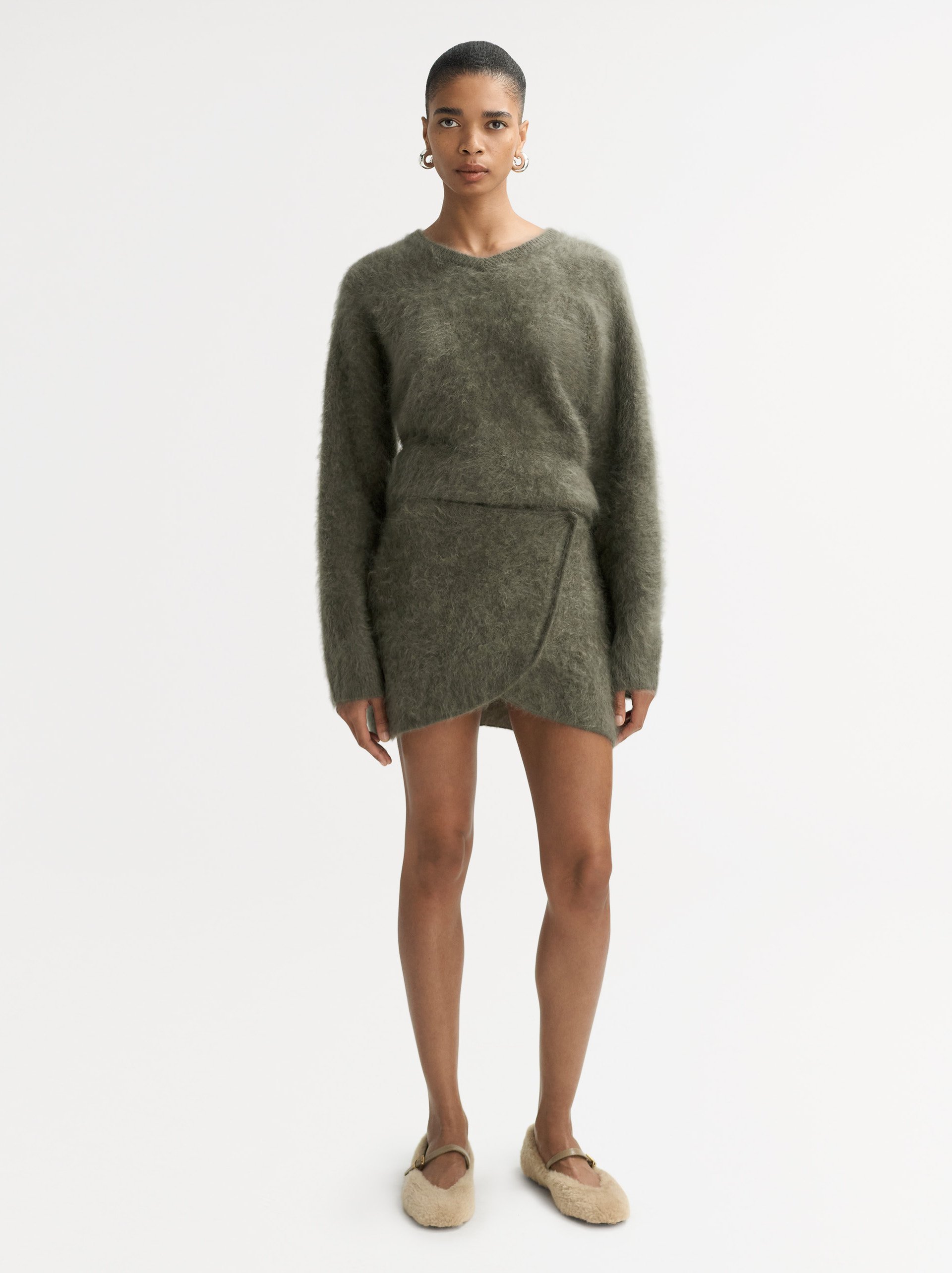 Wrap brushed skirt Olive 2