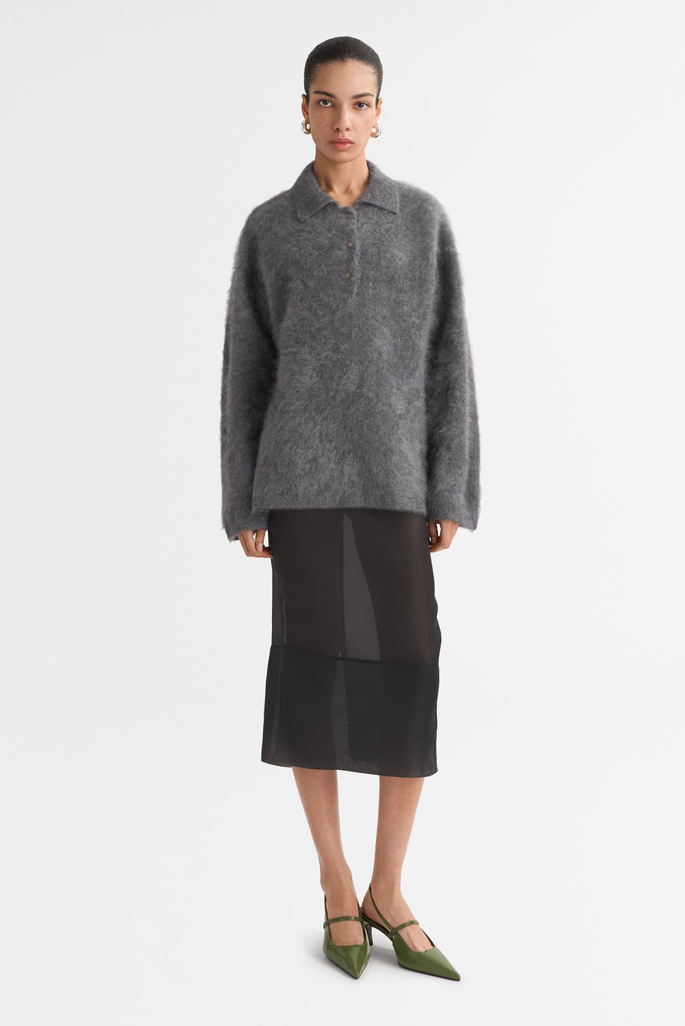 Brushed polo shirt - Collar Shirts - Grey | Soft Goat