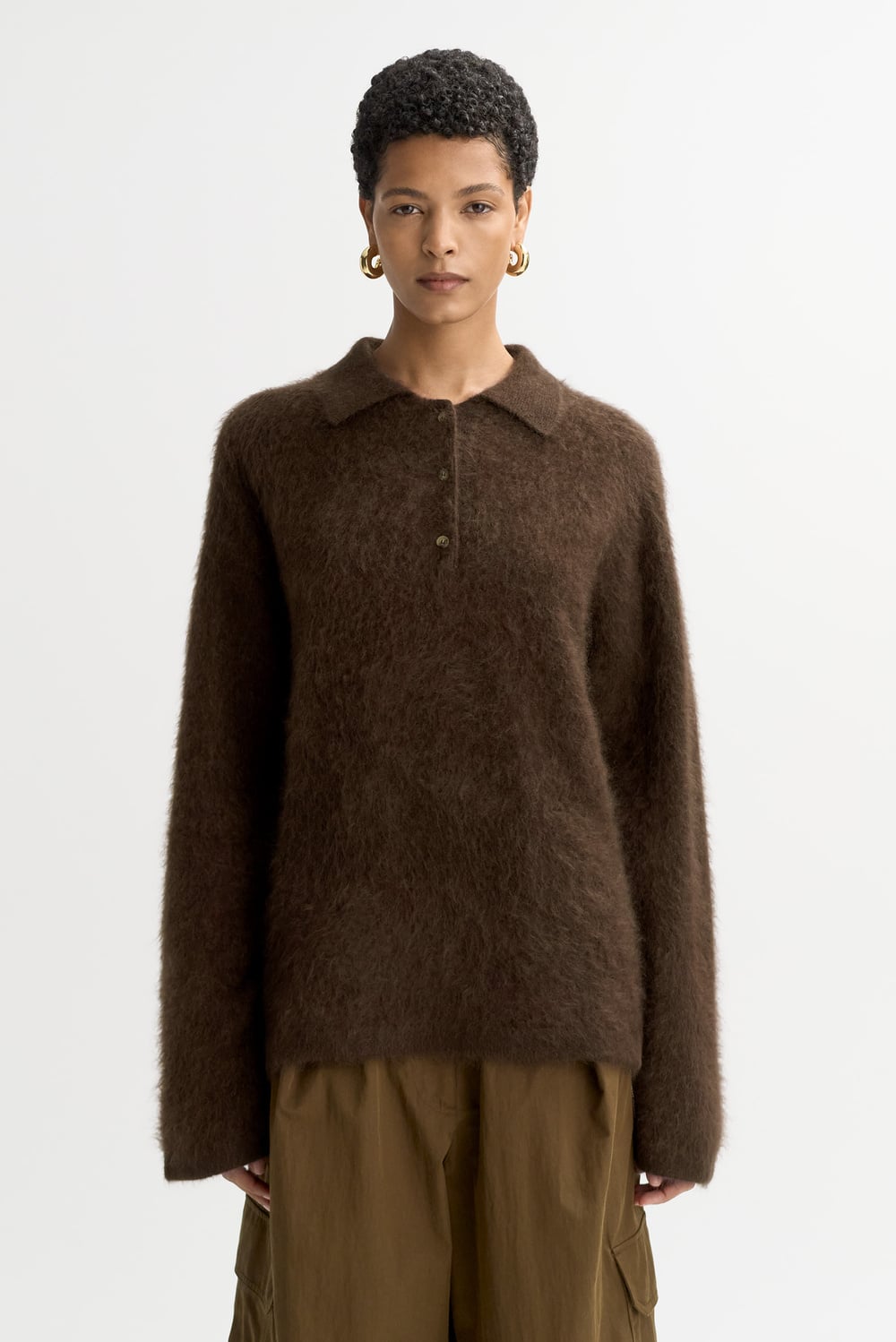 Brushed polo shirt - Products - Mocha | Soft Goat