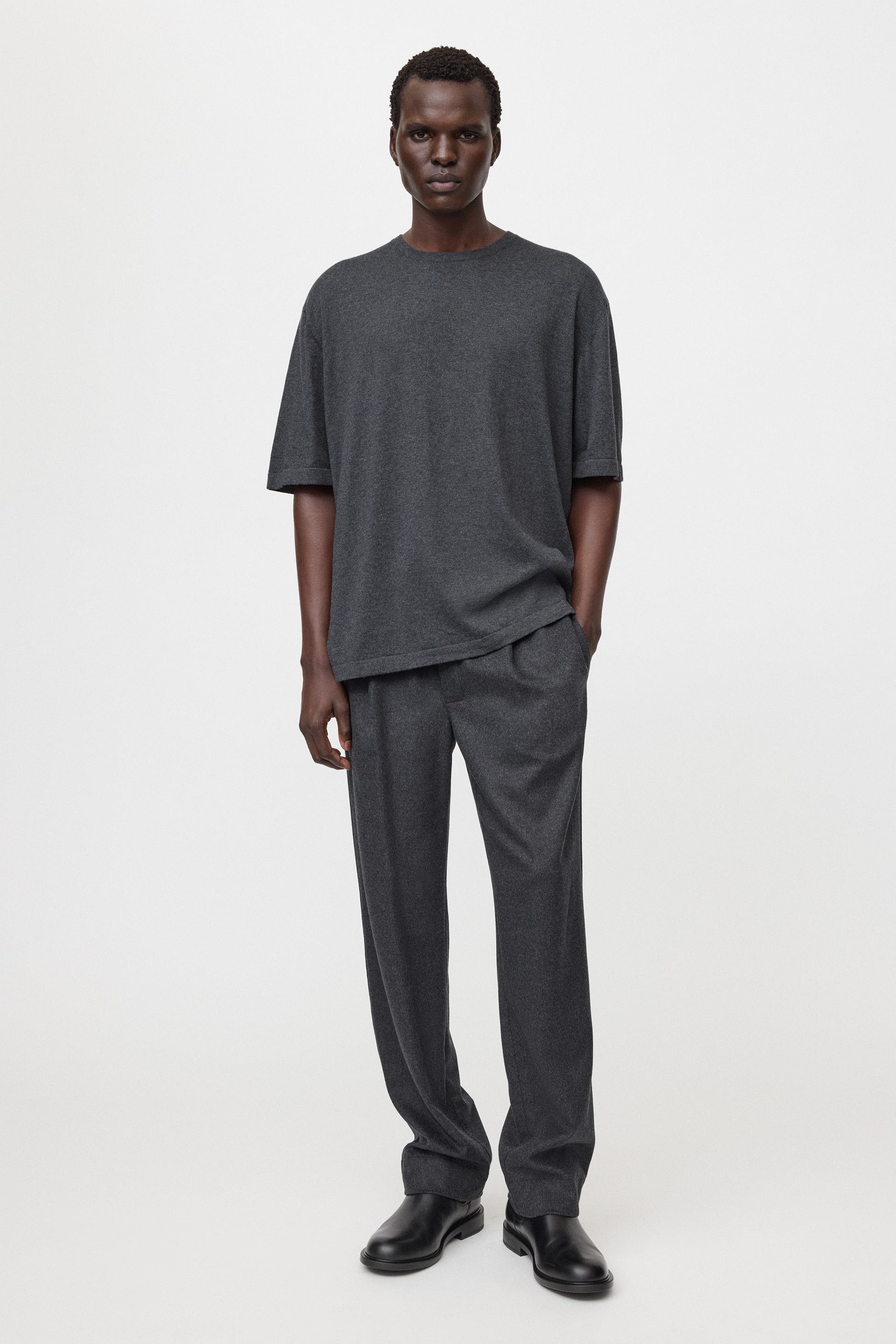 Men's straight drawstring trousers Anthracite Melange 2