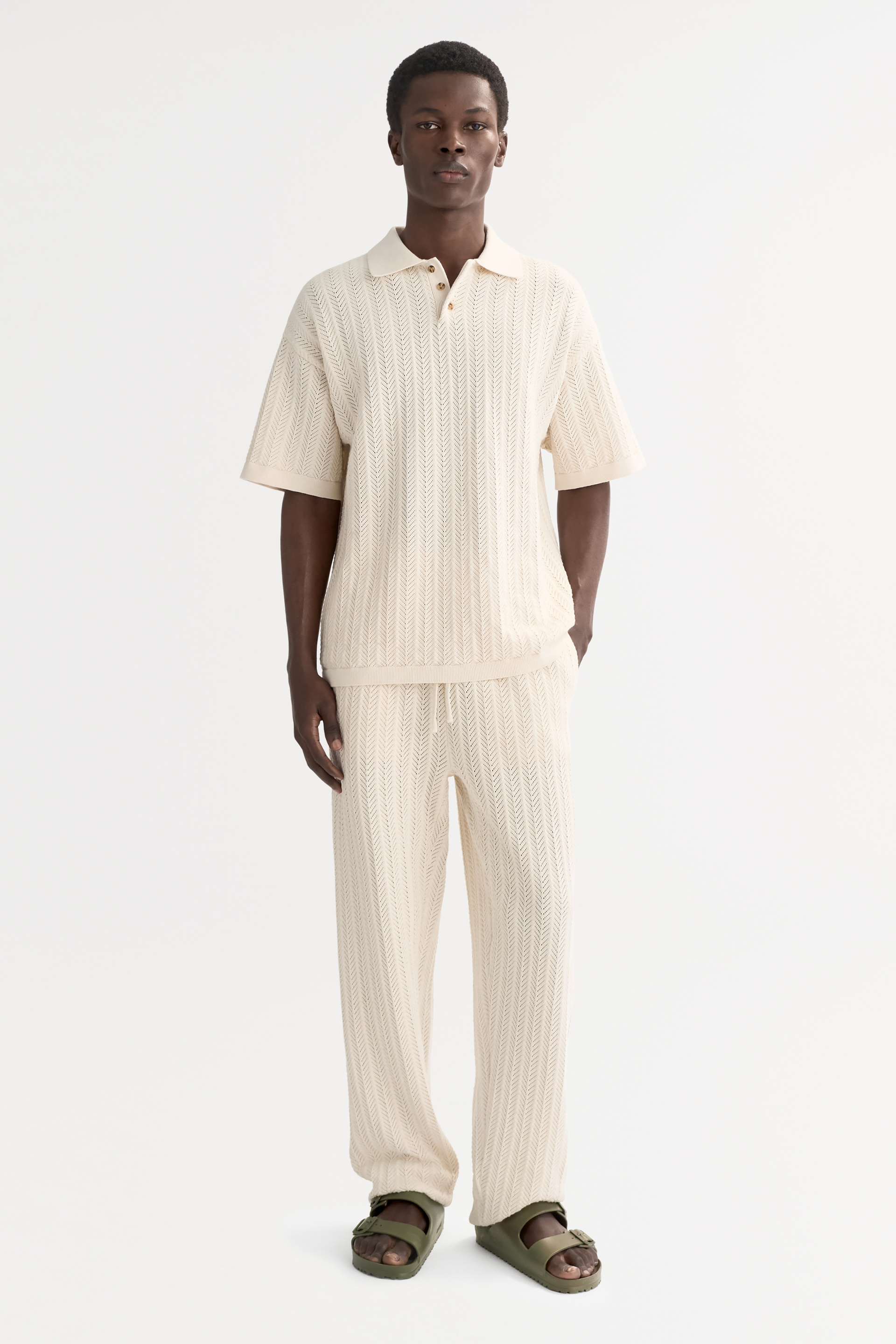 Men's crochet pique Feather White 2