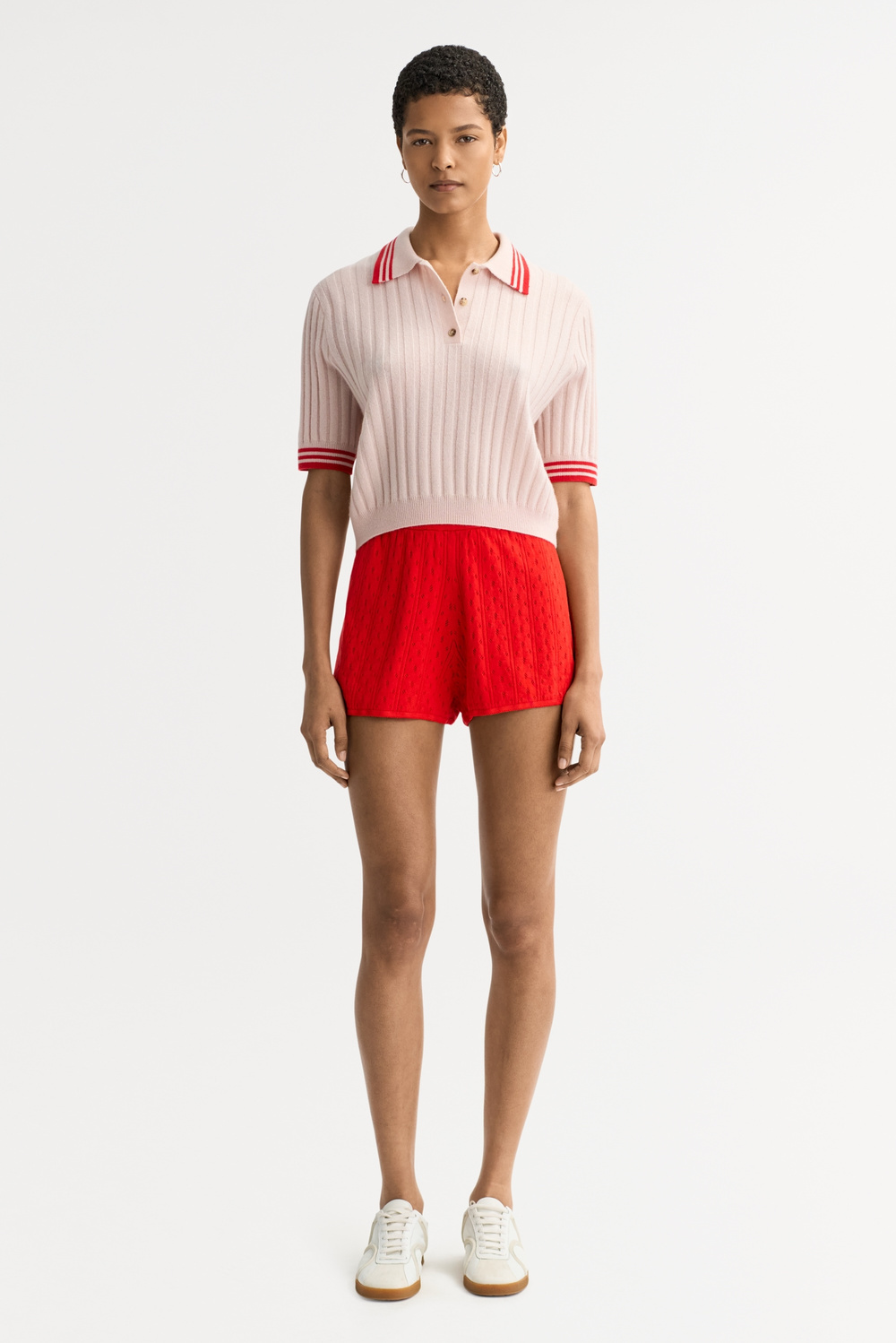 Fine knit striped crewneck - Crewnecks - Tomato | Soft Goat