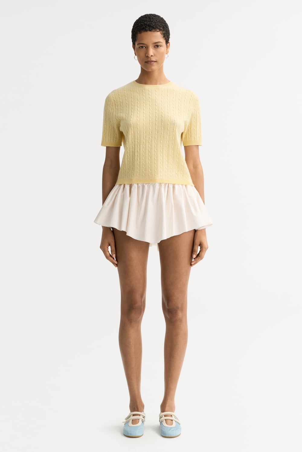 Cable knit top - Shortsleeves - Chalk | Soft Goat