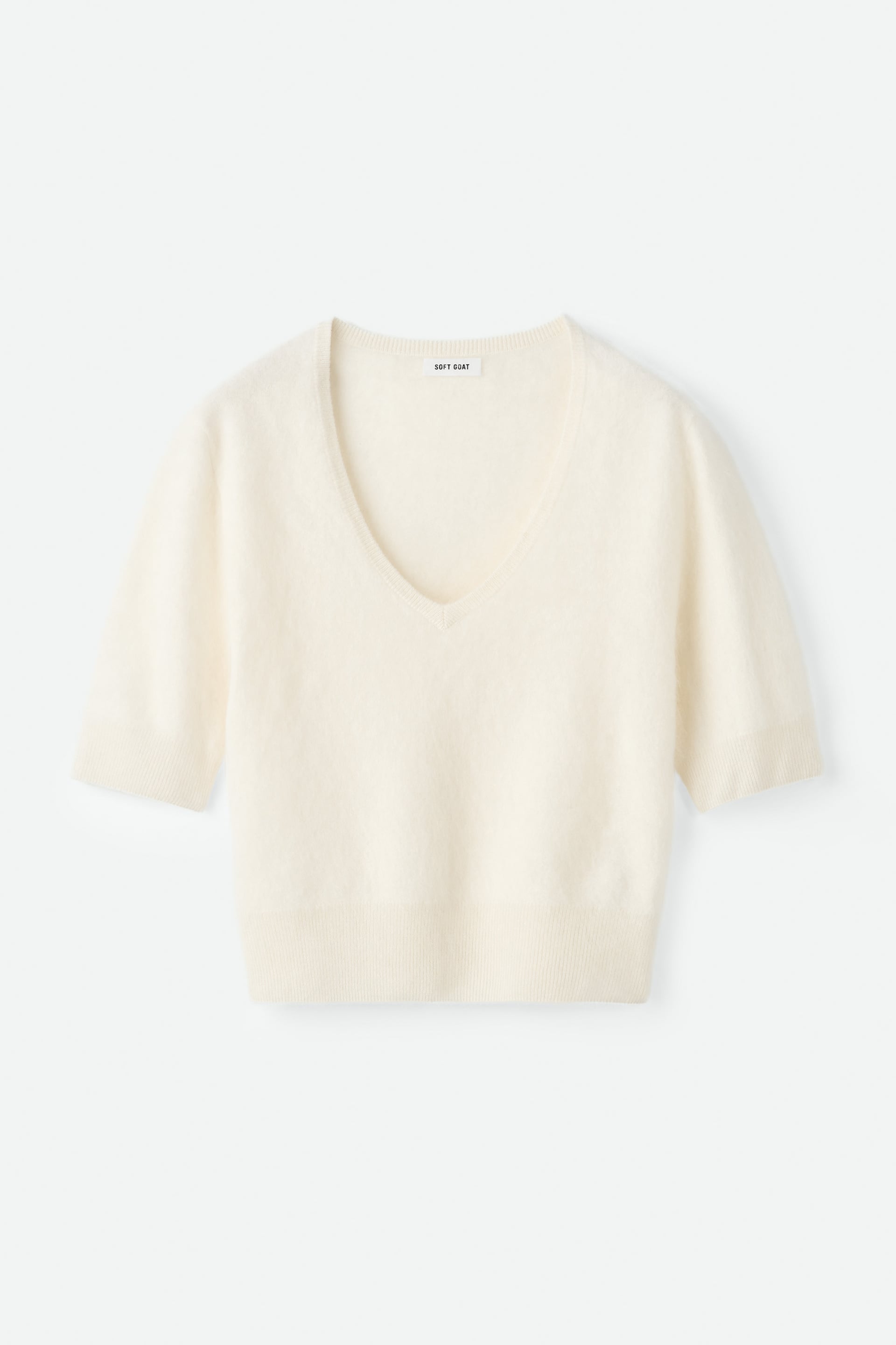 Brushed v-neck t-shirt Feather White 1