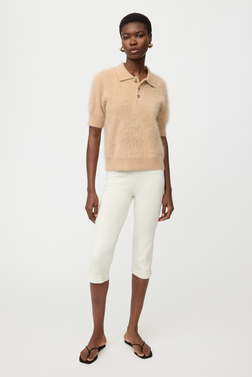 トップス CLANECOTTONSHORTKNIT Cable knit top - Shortsleeves - Chalk | Soft Goat