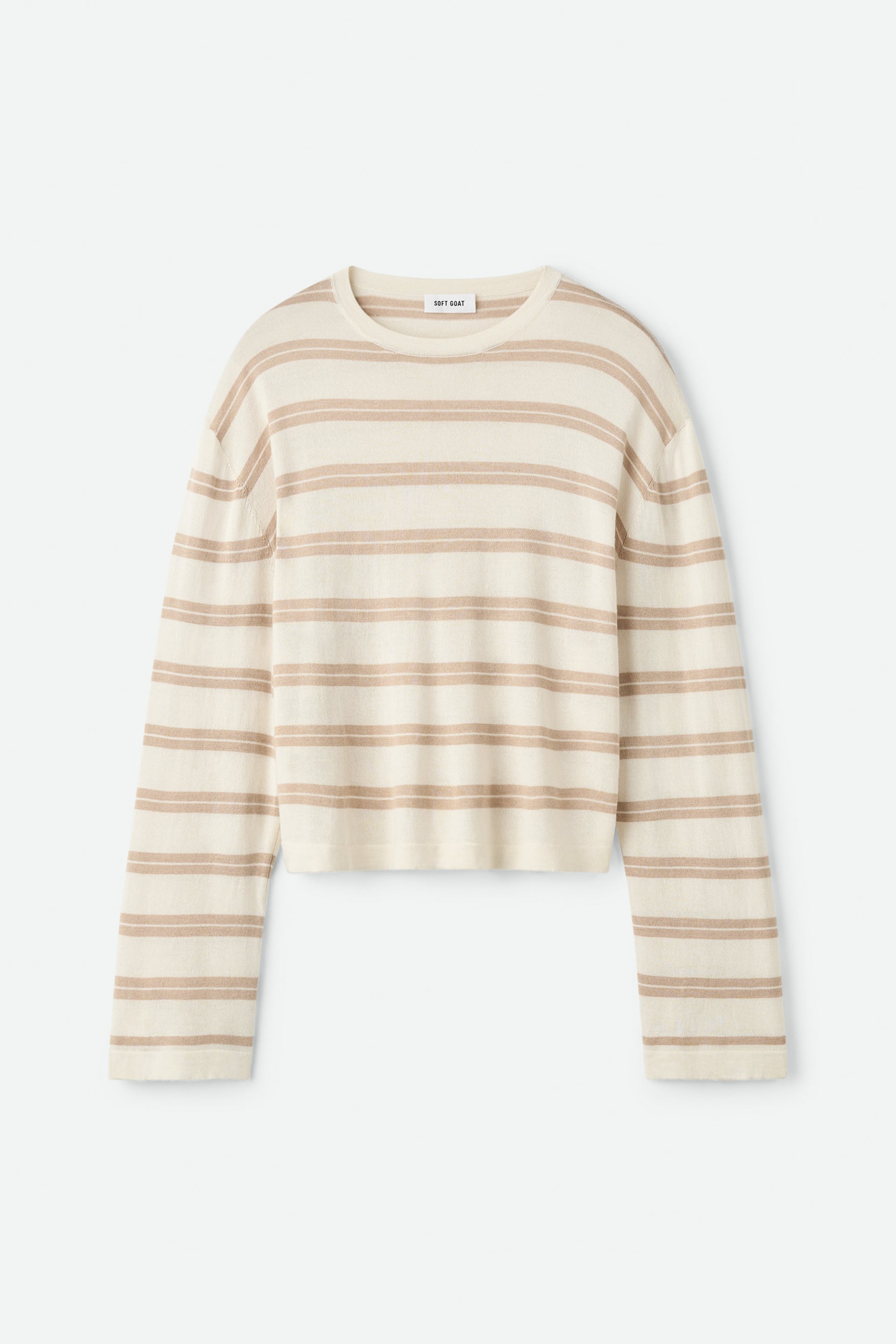 Fine knit striped crewneck Camel 1
