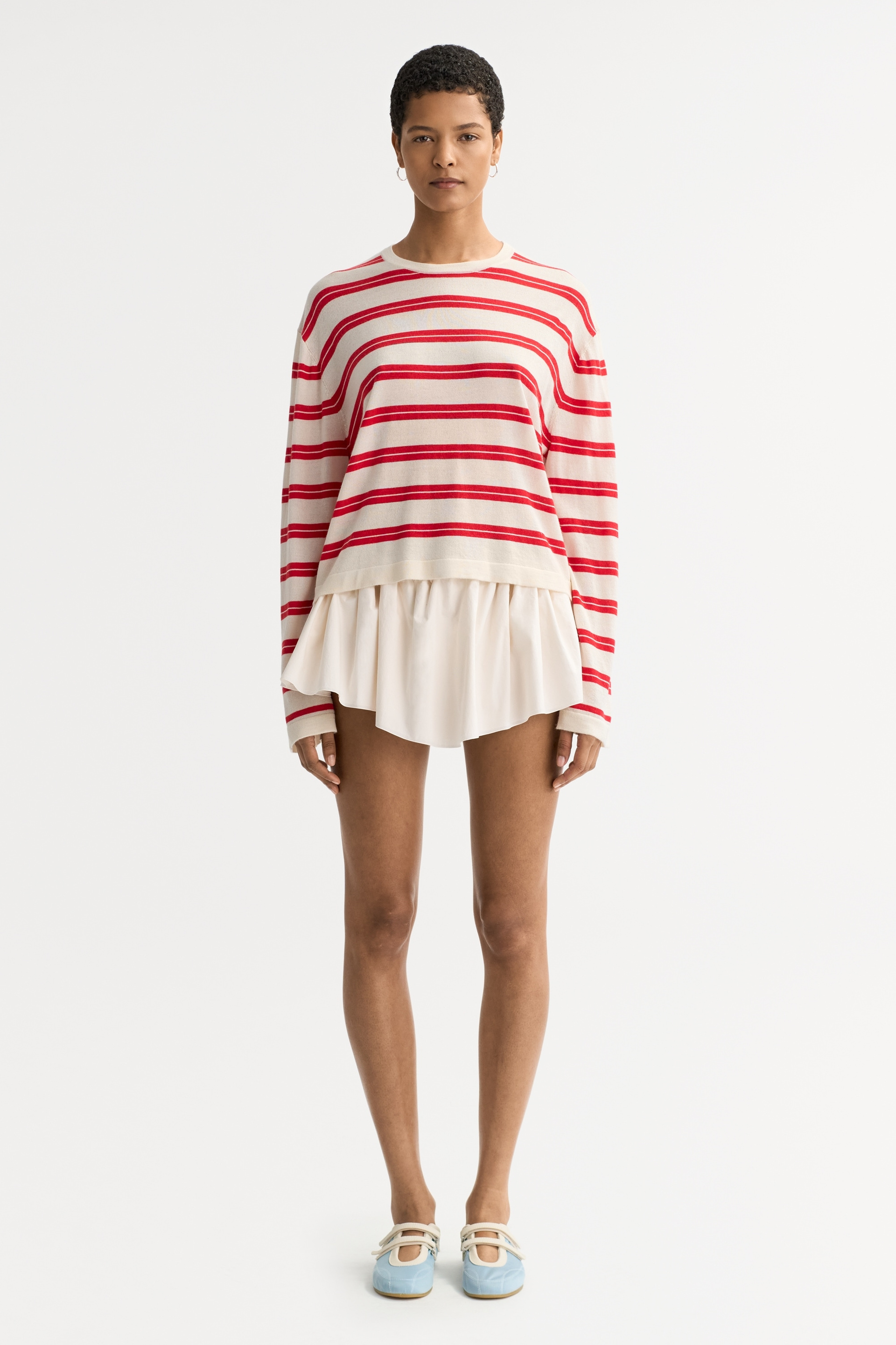 Fine knit striped crewneck Tomato 2
