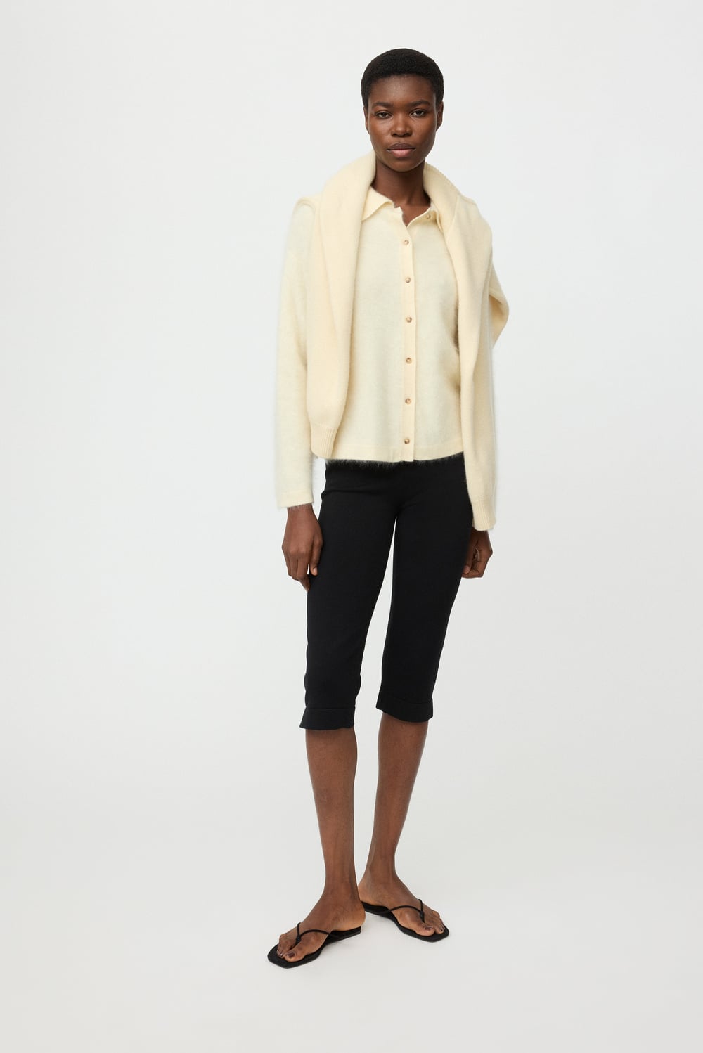 Brushed short sleeve cardigan - Cardigans - Greige | Soft Goat