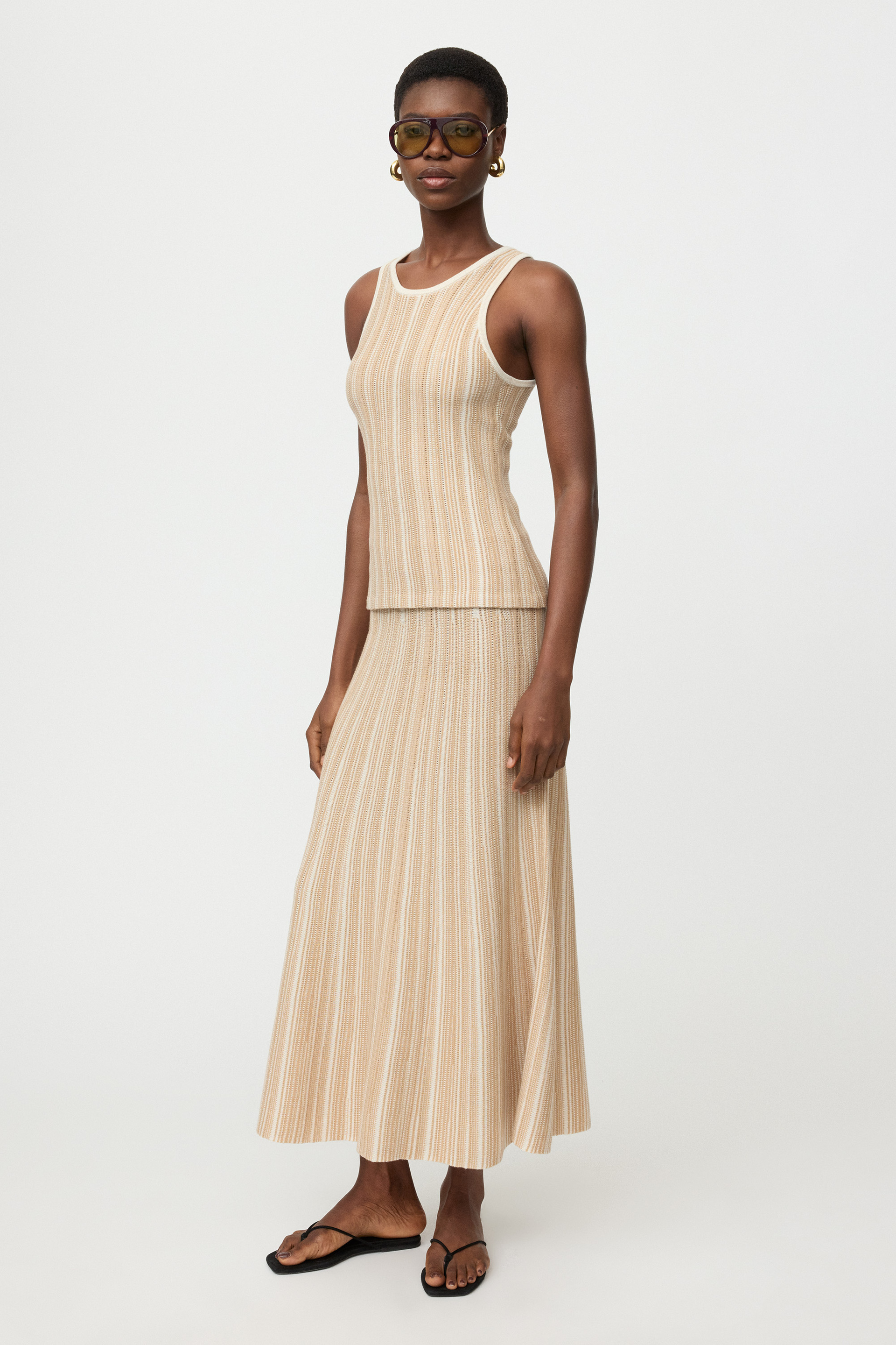 Textured striped skirt Camel 2
