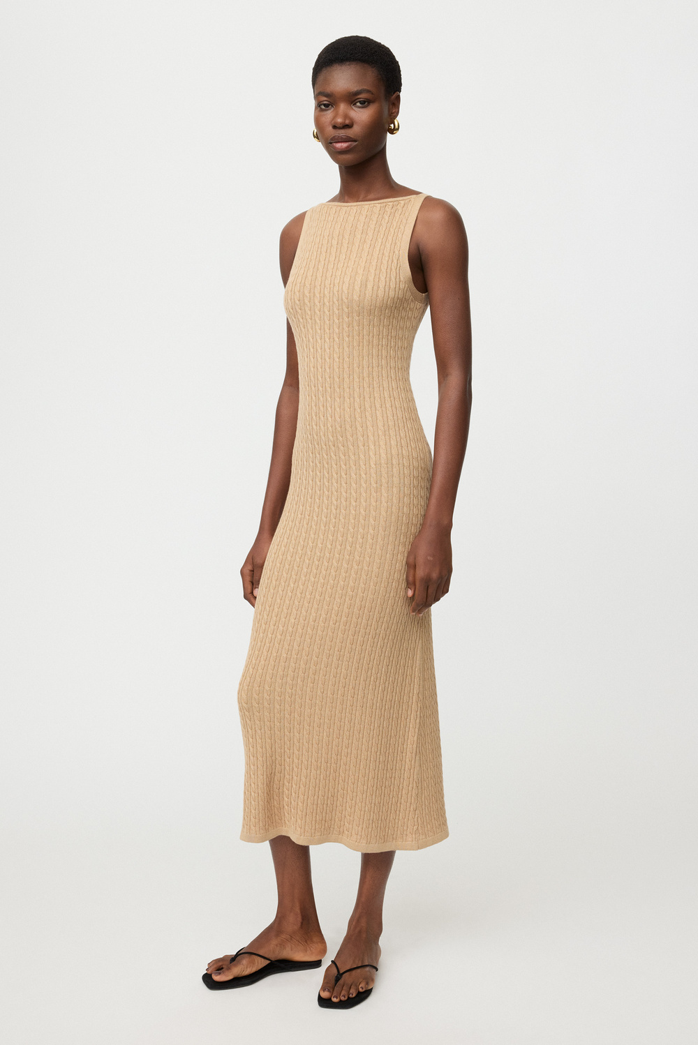 Fine knit cable knit dress - Dresses - Camel | Soft Goat Fine knit cable knit dress - Dresses - Camel | Soft Goat