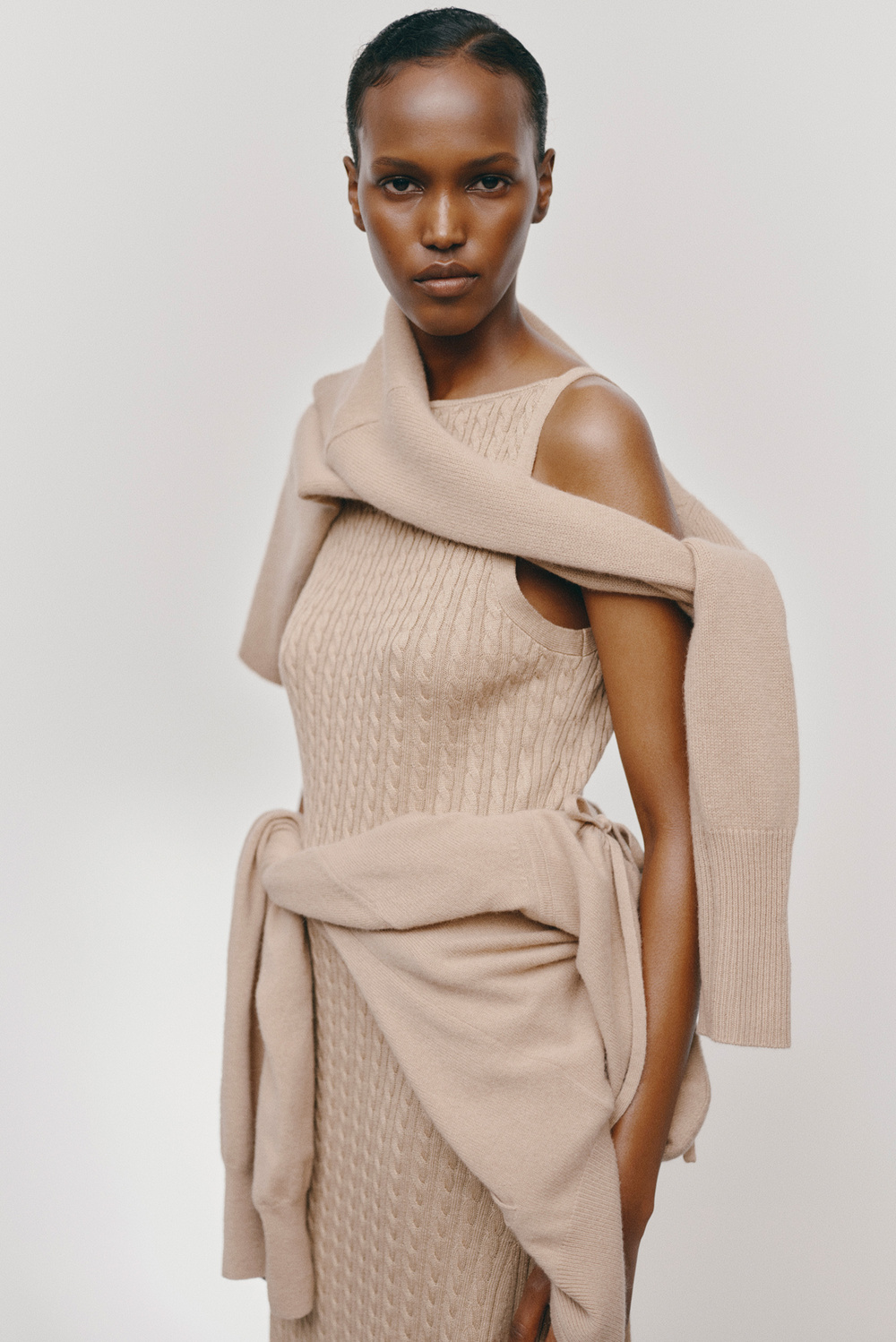 Fine knit cable knit dress - Dresses - Black | Soft Goat